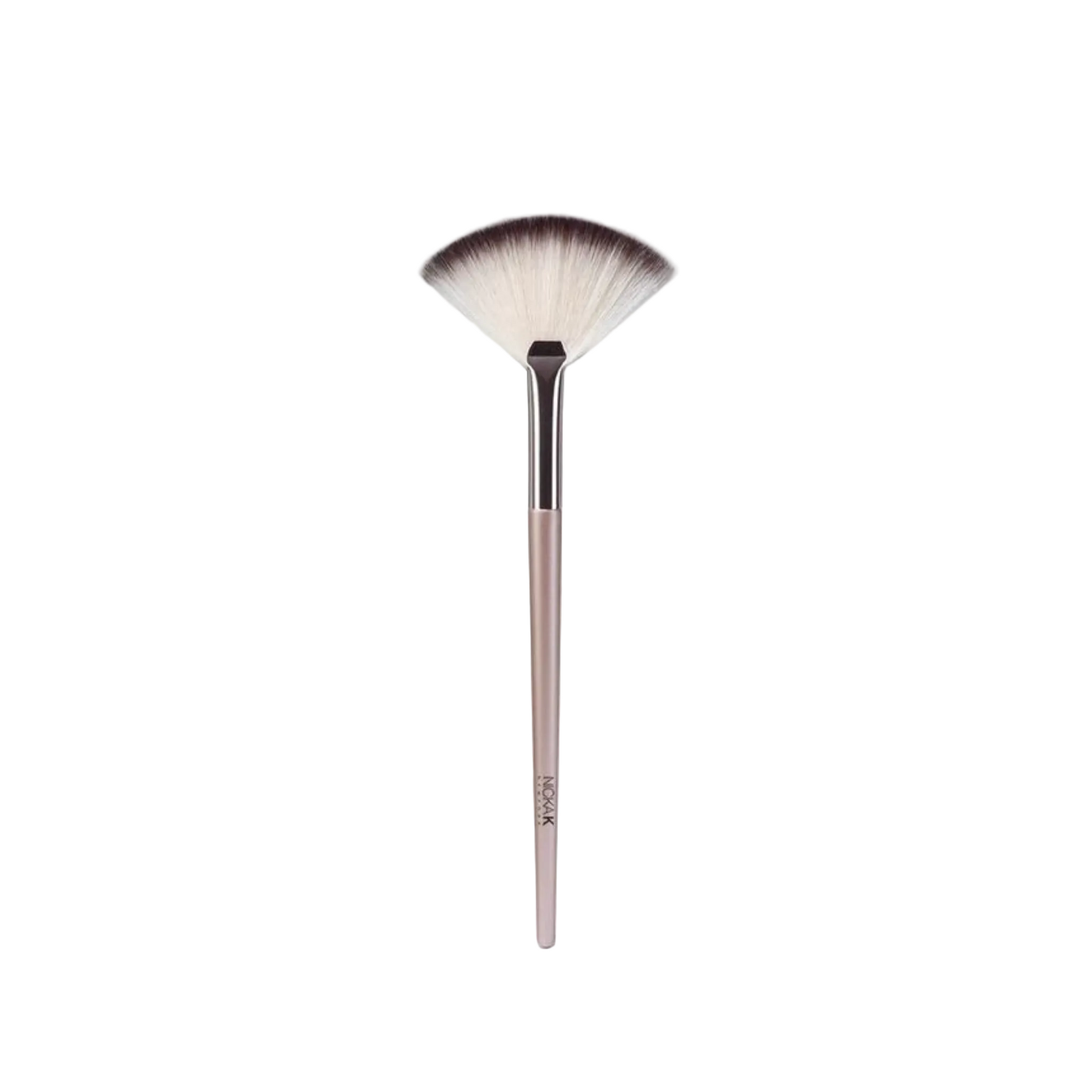 Fan makeup brush for soft glow highlighting and shimmer control