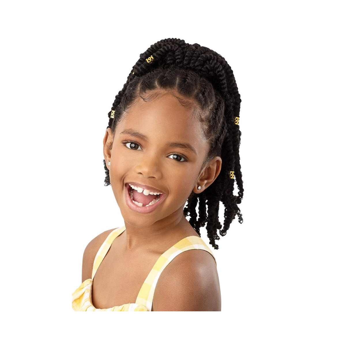 Jet black gold cuffed bomb twist drawstring ponytail for a deep, dramatic contrast.