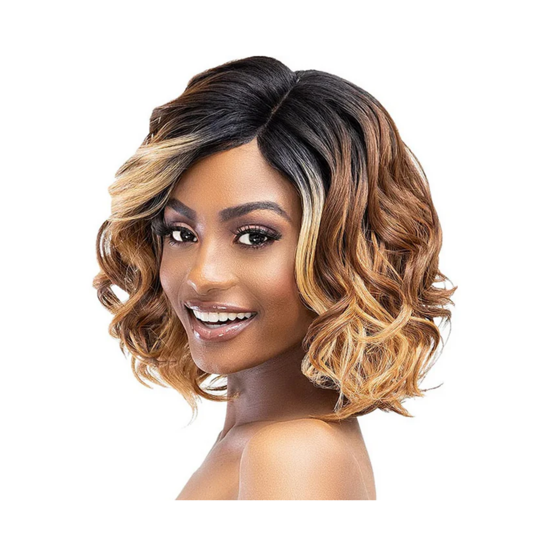 HD melt hairline lace front wig with layered waves, transparent Swiss lace, heat-resistant fiber for natural everyday styling