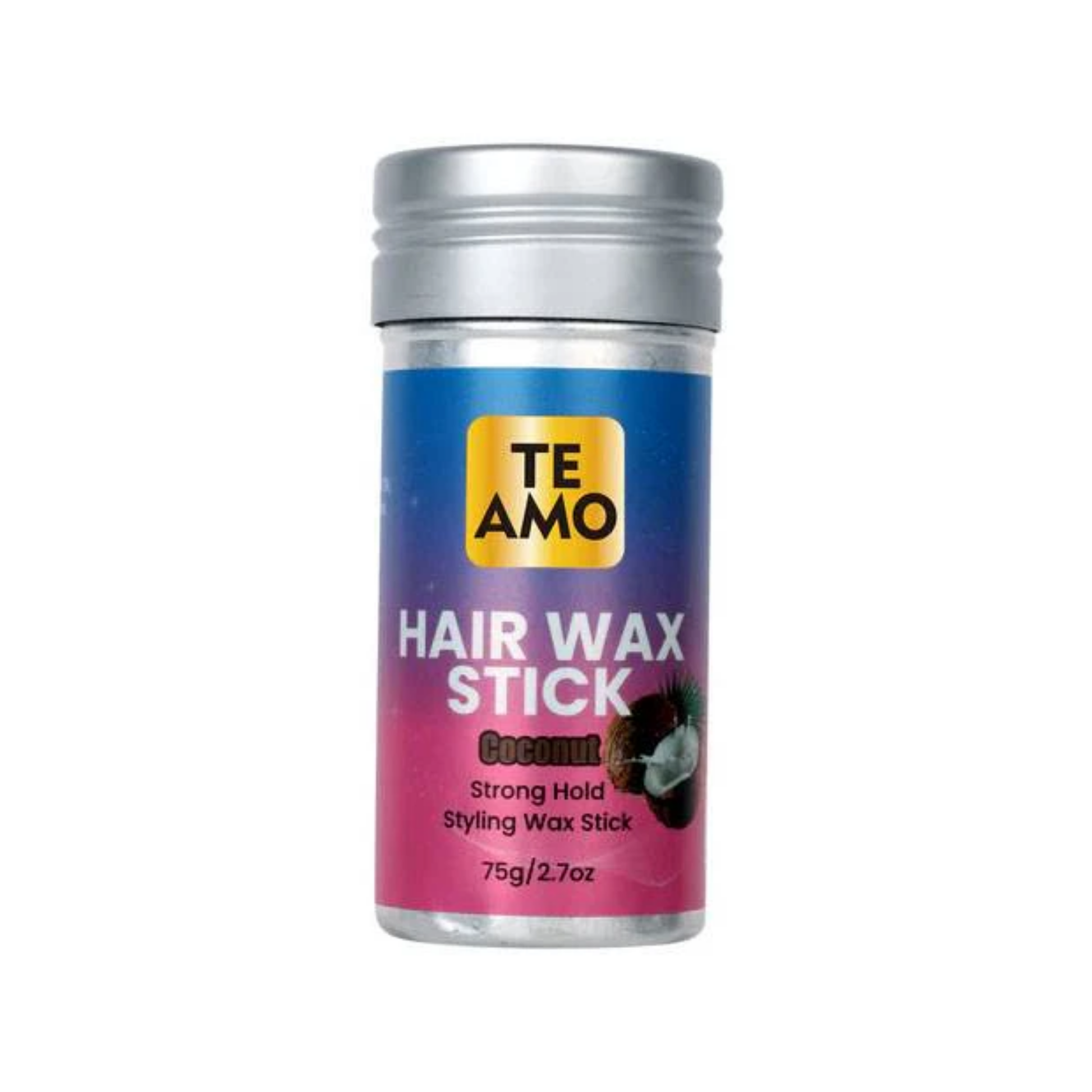 Hair wax stick for flyaways and edge control with coconut oil and vitamin E, ideal for sleek and frizz-free styling.