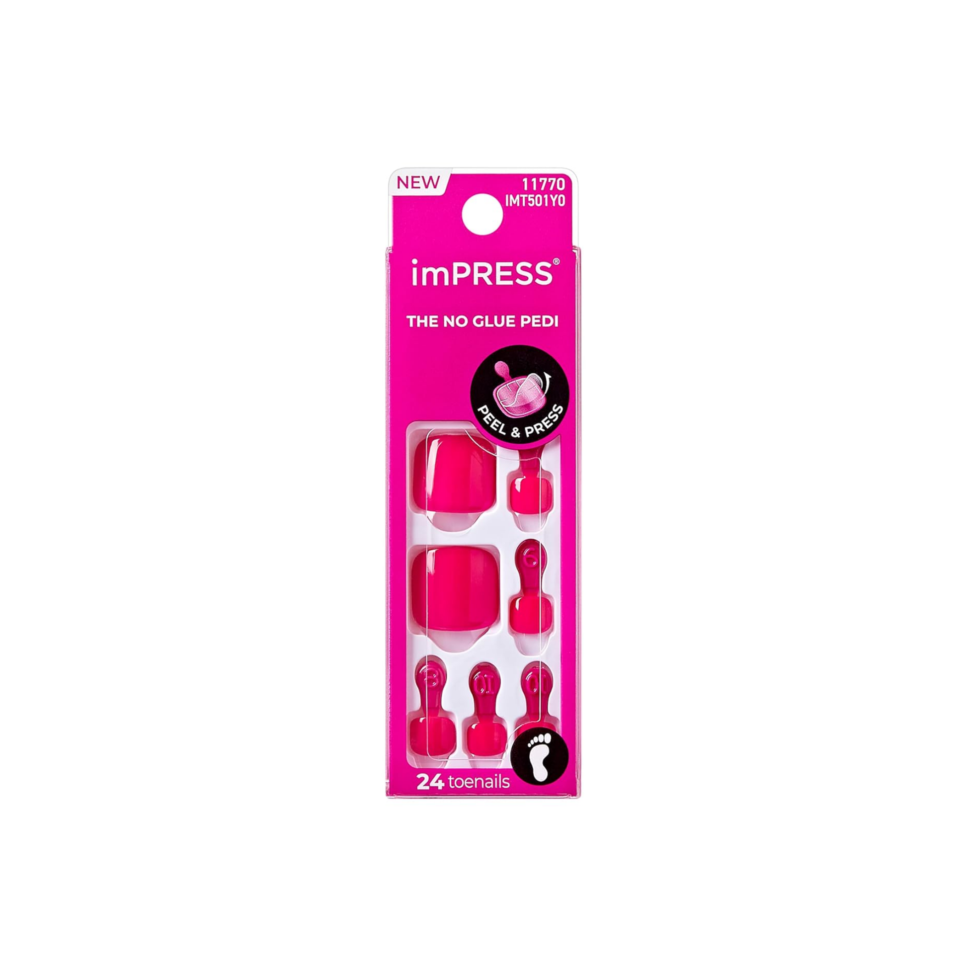 No-glue press-on toenails with Pure Fit technology for French pedicure, 30-piece set