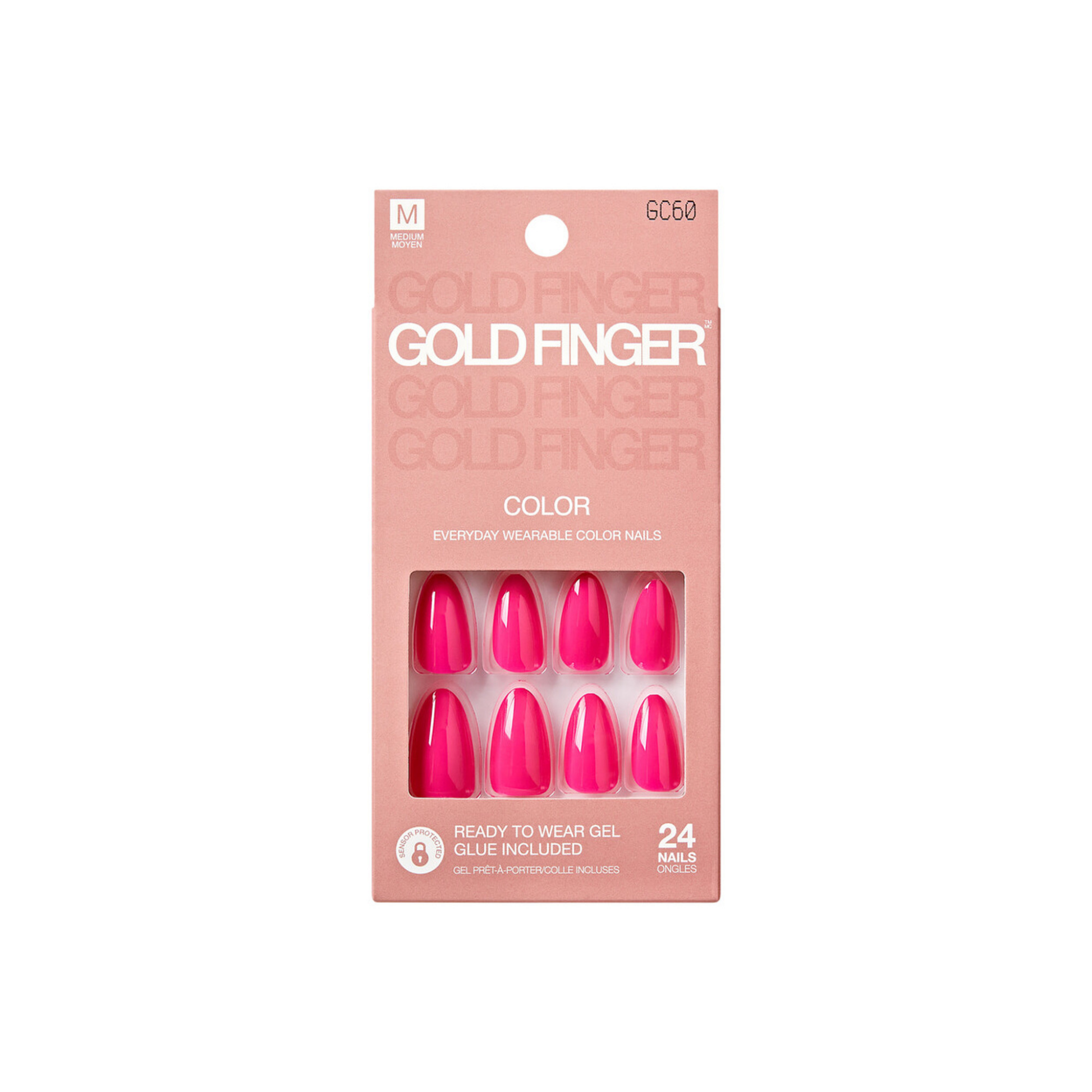 Hot pink press on nails 24 piece glossy solid color gel