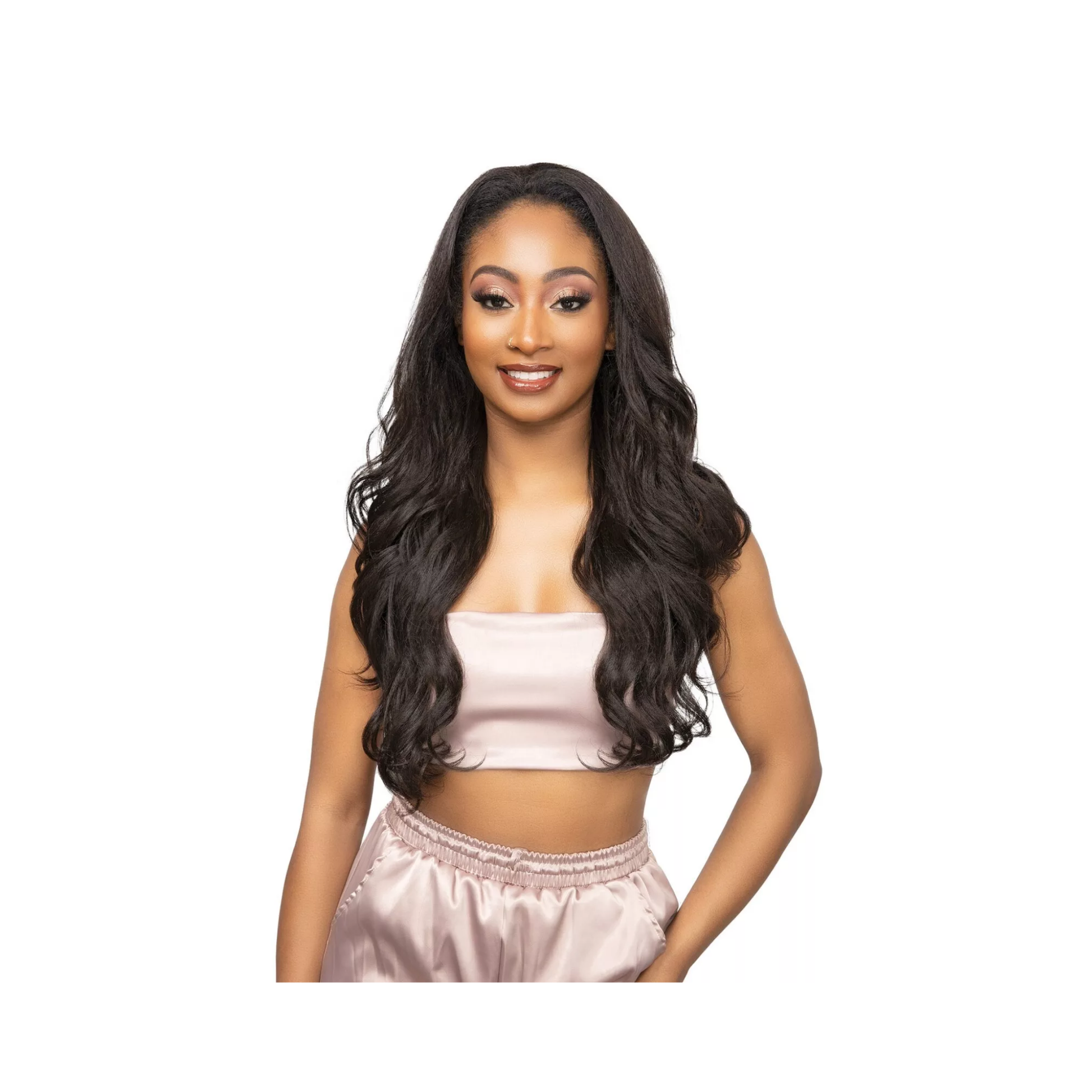 Human hair blend half wig with secure combs, heat-resistant for quick natural volume and easy daily styling