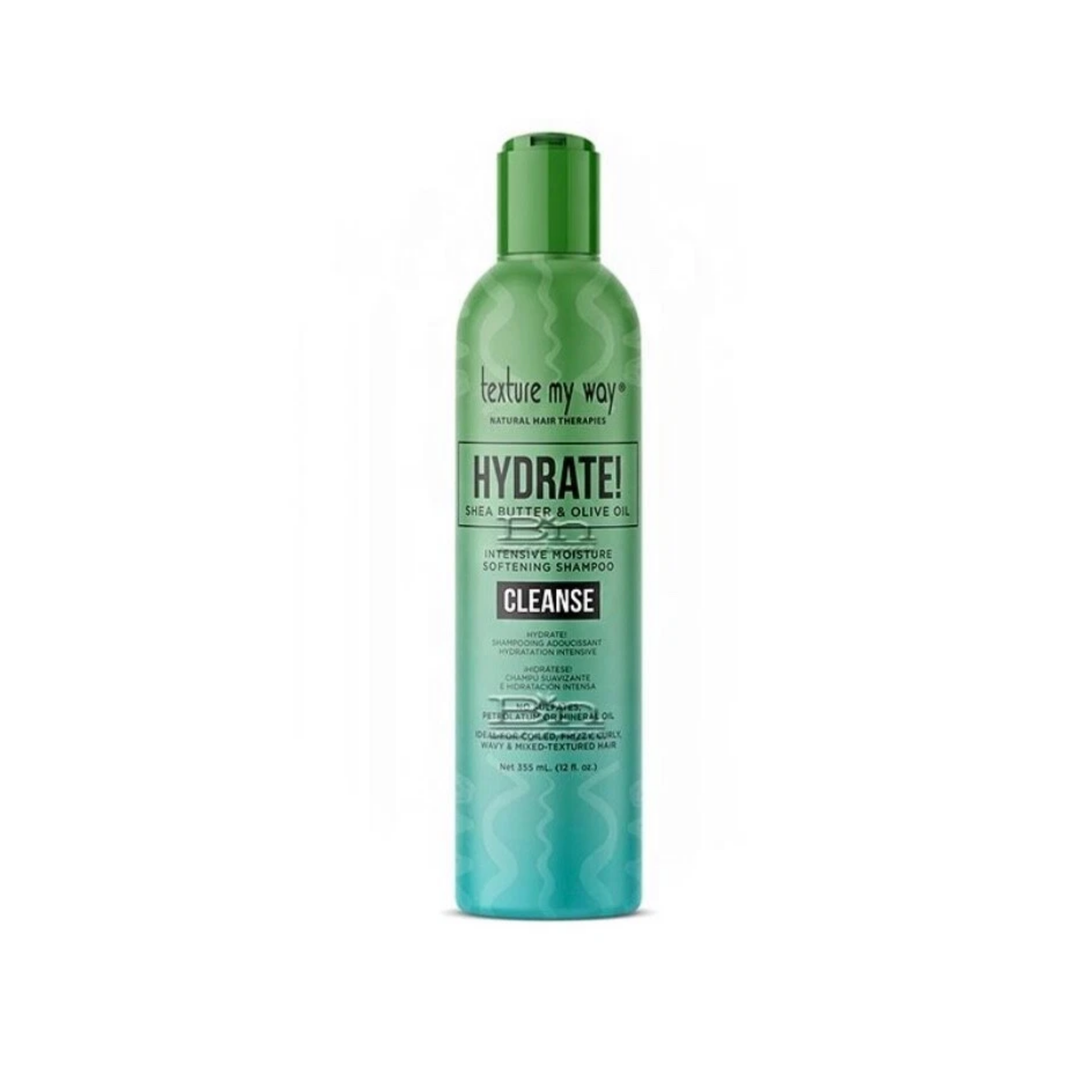 Hydrating sulfate-free shampoo with shea butter and olive oil, 12 fl oz bottle—moisture-intensive cleanser for curls, coils, and waves.