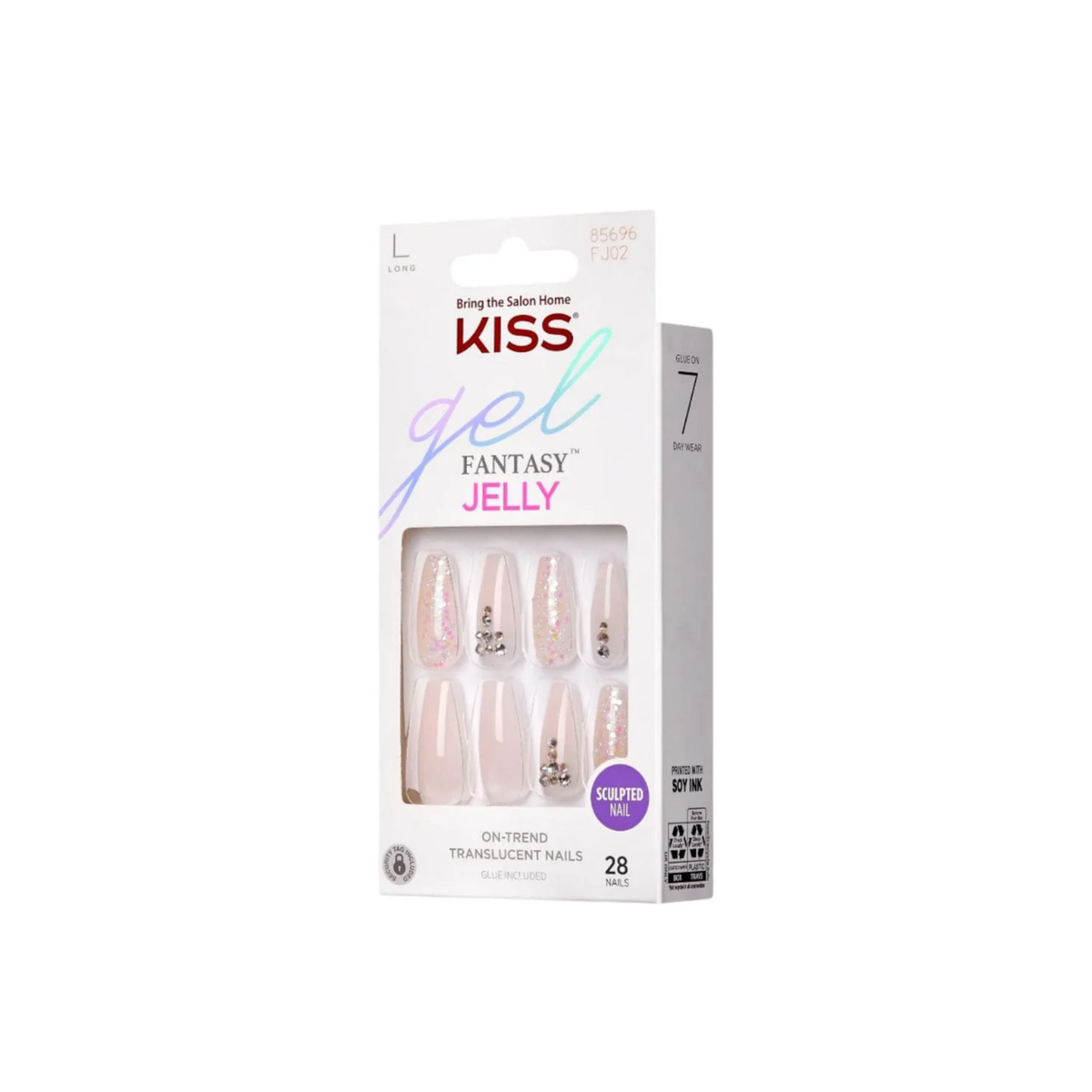 Jelly juice long pink translucent jelly press on nails with glitter accents 28-piece set