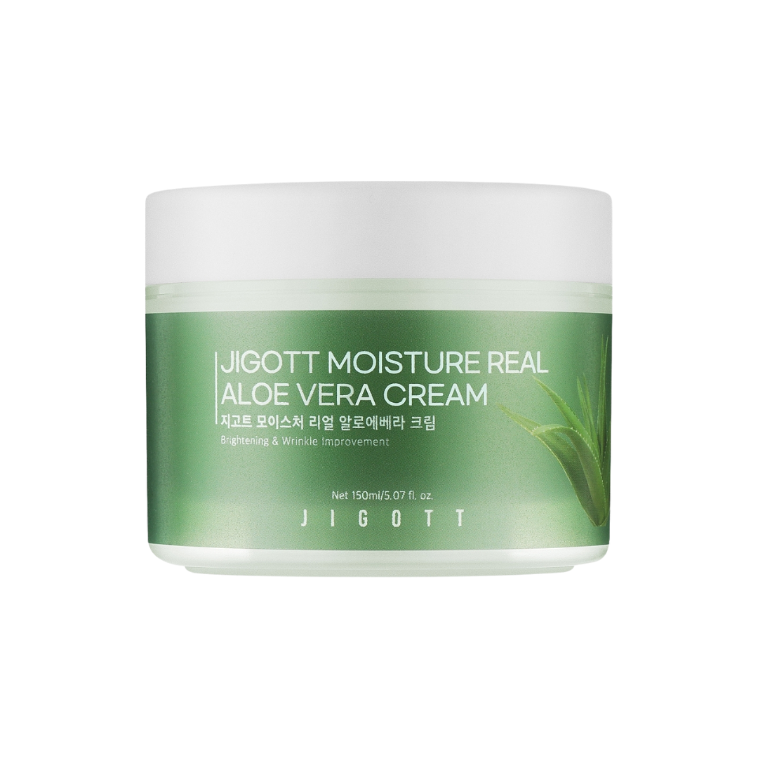 Moisture real aloe vera cream 150ml with lightweight texture for hydrating dry skin and improving elasticity