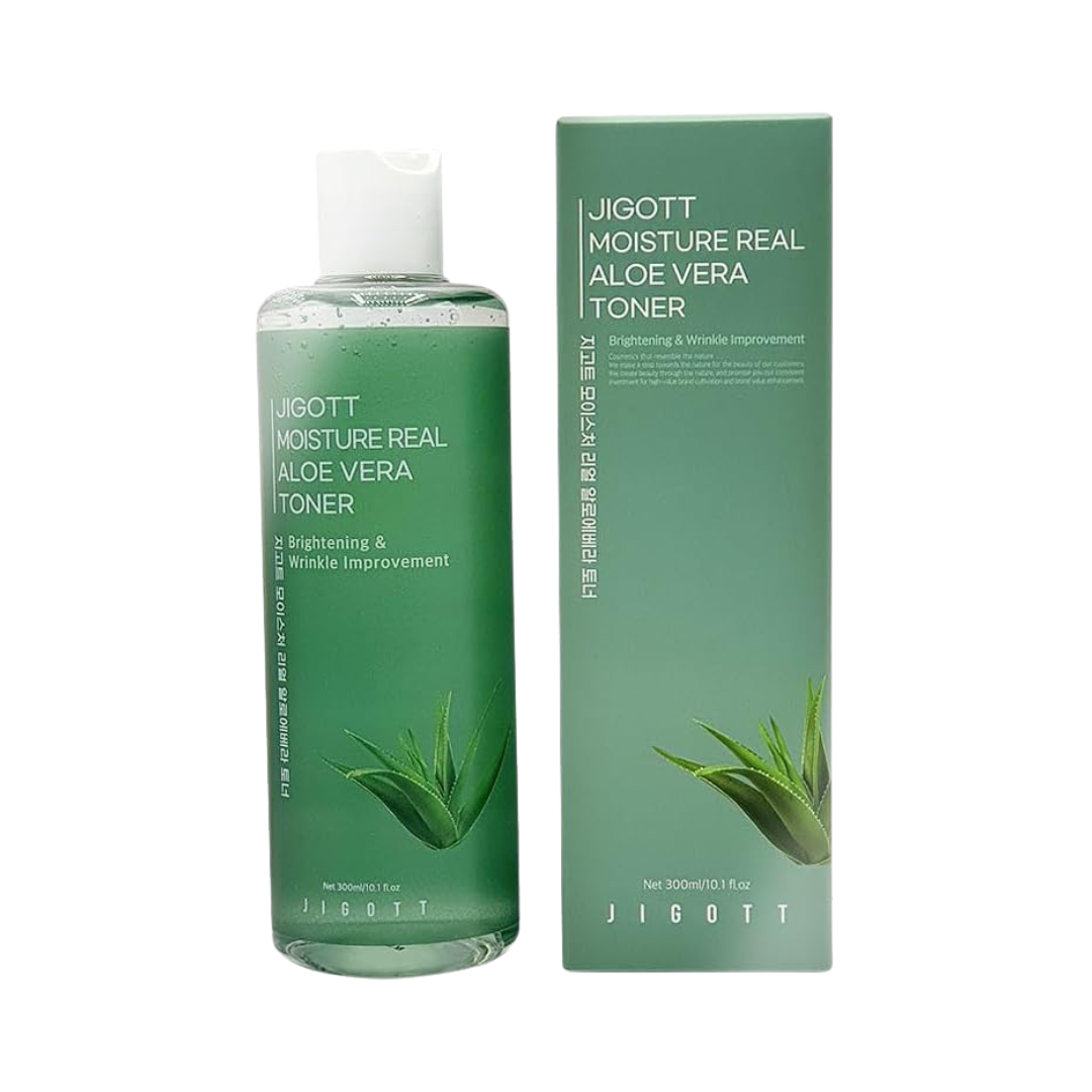 Moisture real aloe vera toner 300ml with aloe vera extract for hydrating, soothing, and balancing all skin types
