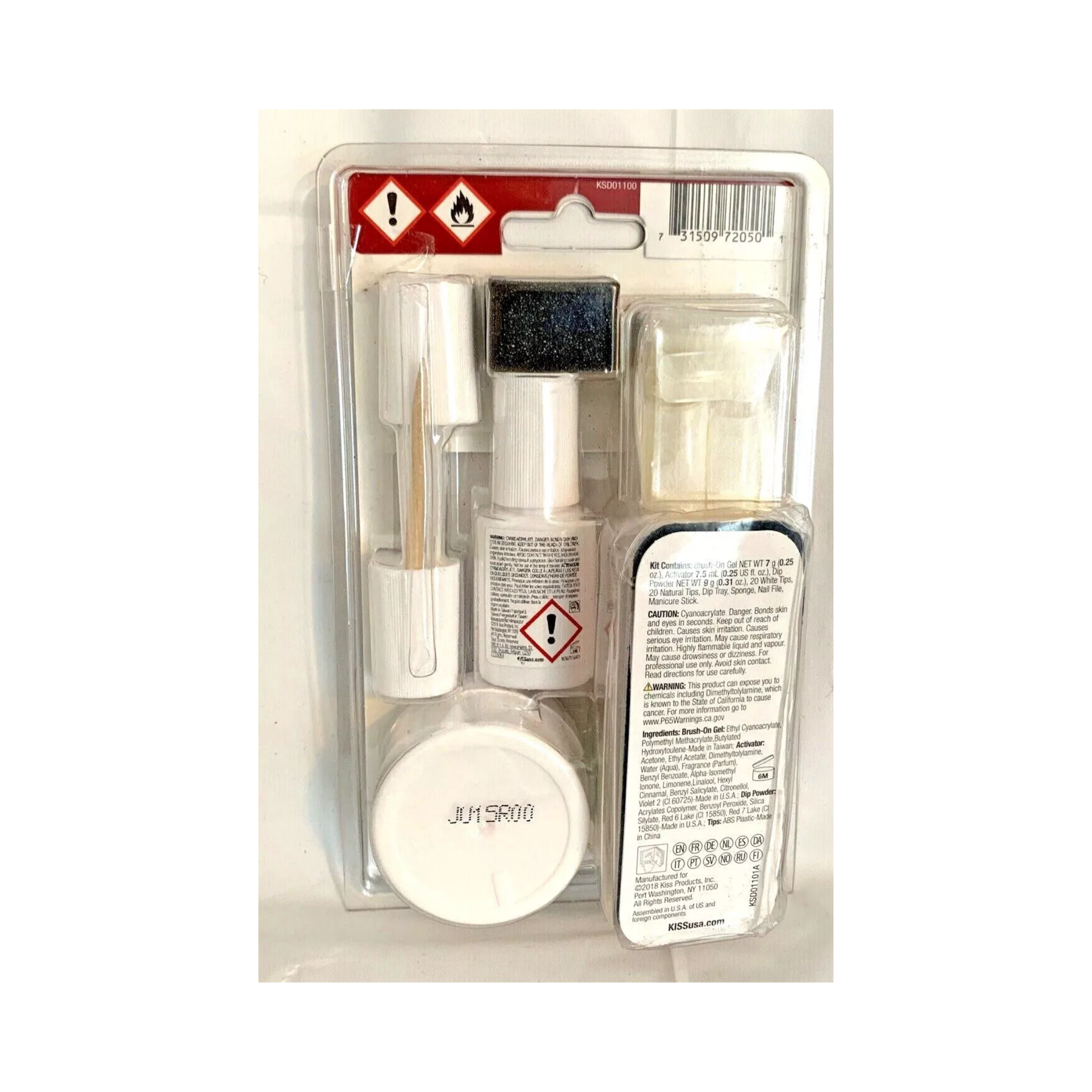 KISS Salon Dip Nail Kit with acrylic-strength dipping system, includes powder, activator, brush-on gel, and 40 nail tips for long-lasting manicures.