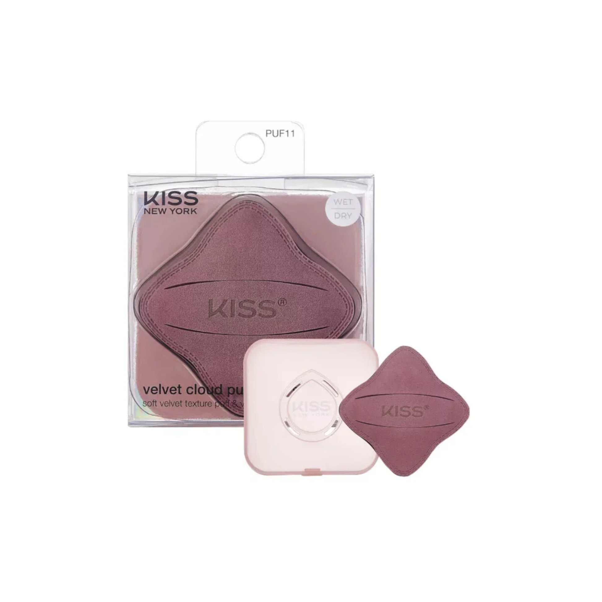 Kiss velvet cloud square air cushion puff set with compact case for flawless foundation application