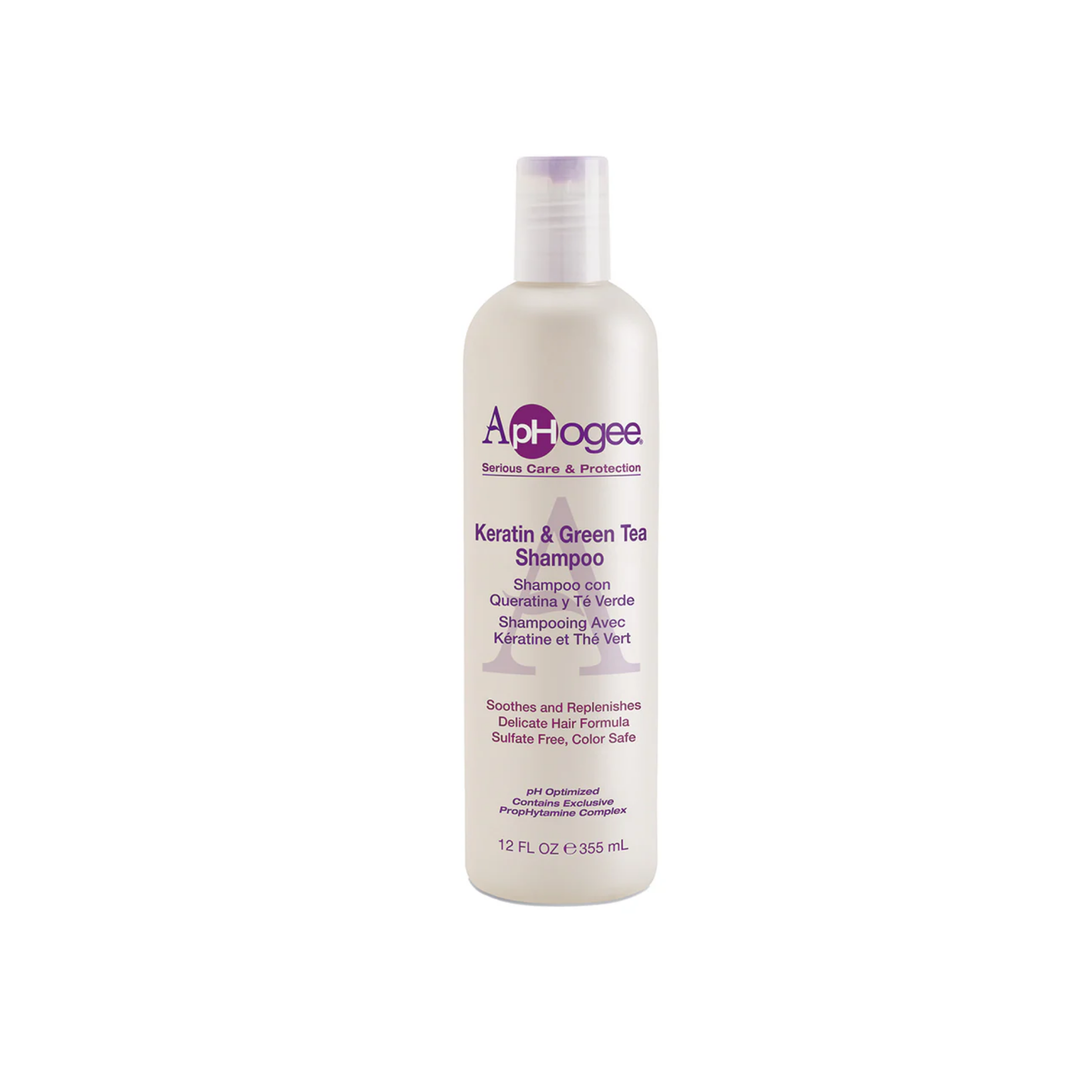 Keratin and green tea strengthening shampoo, sulfate-free and color-safe.