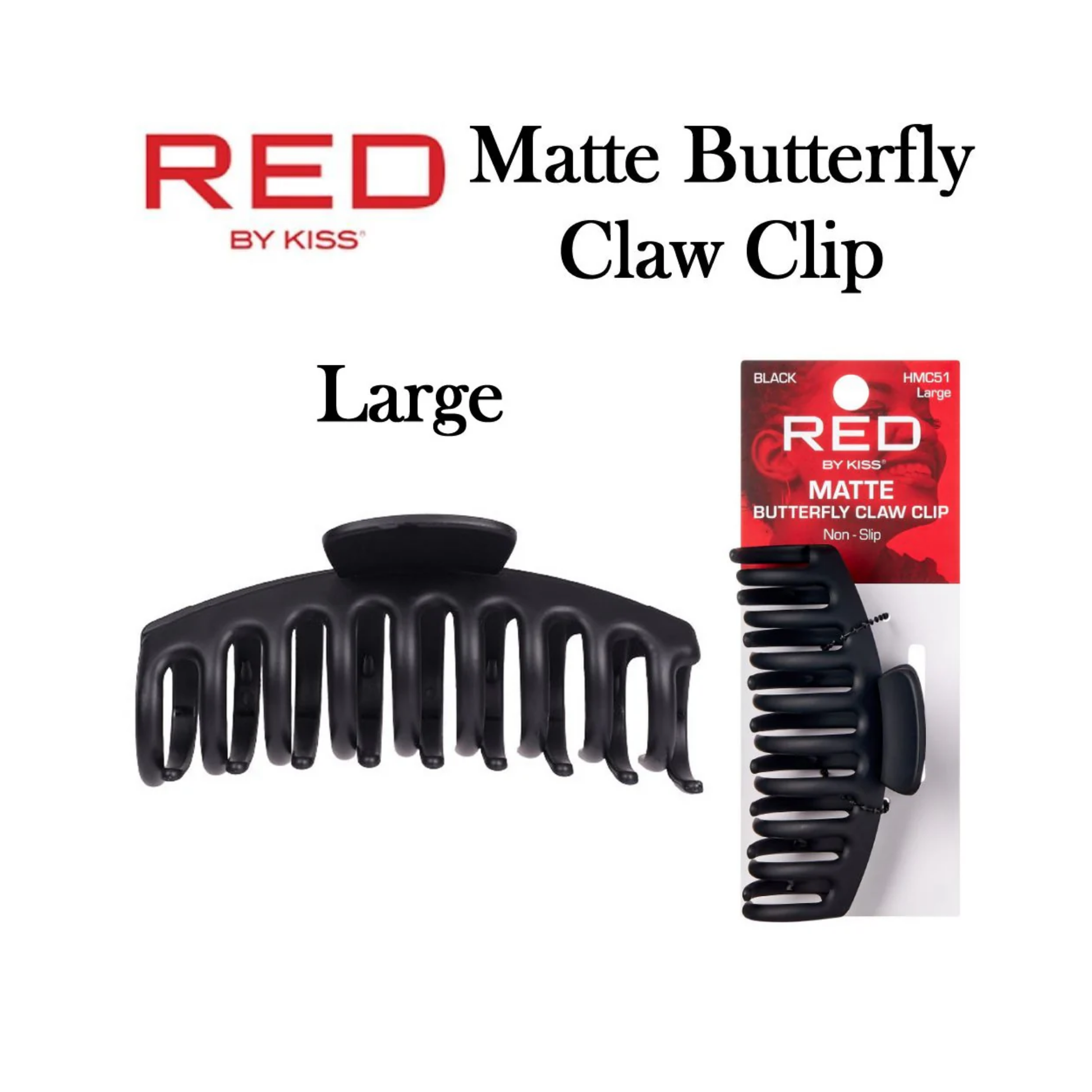 Large matte black butterfly claw clip with wide curved teeth for strong non-slip hair hold