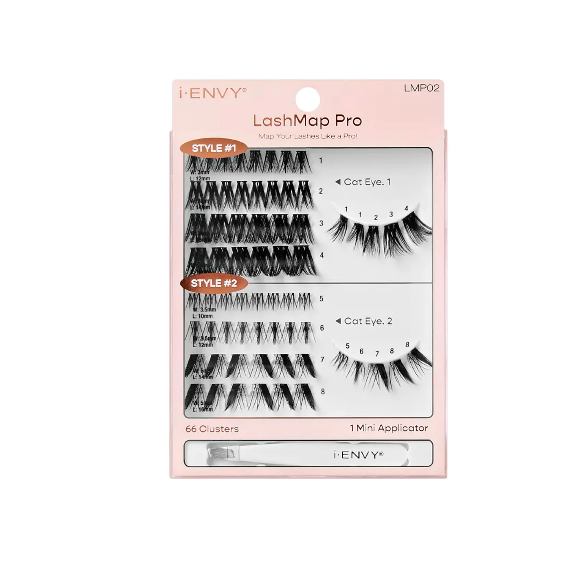 Cat eyelash mapping kit with two pre-mapped styles and numbered cluster layout