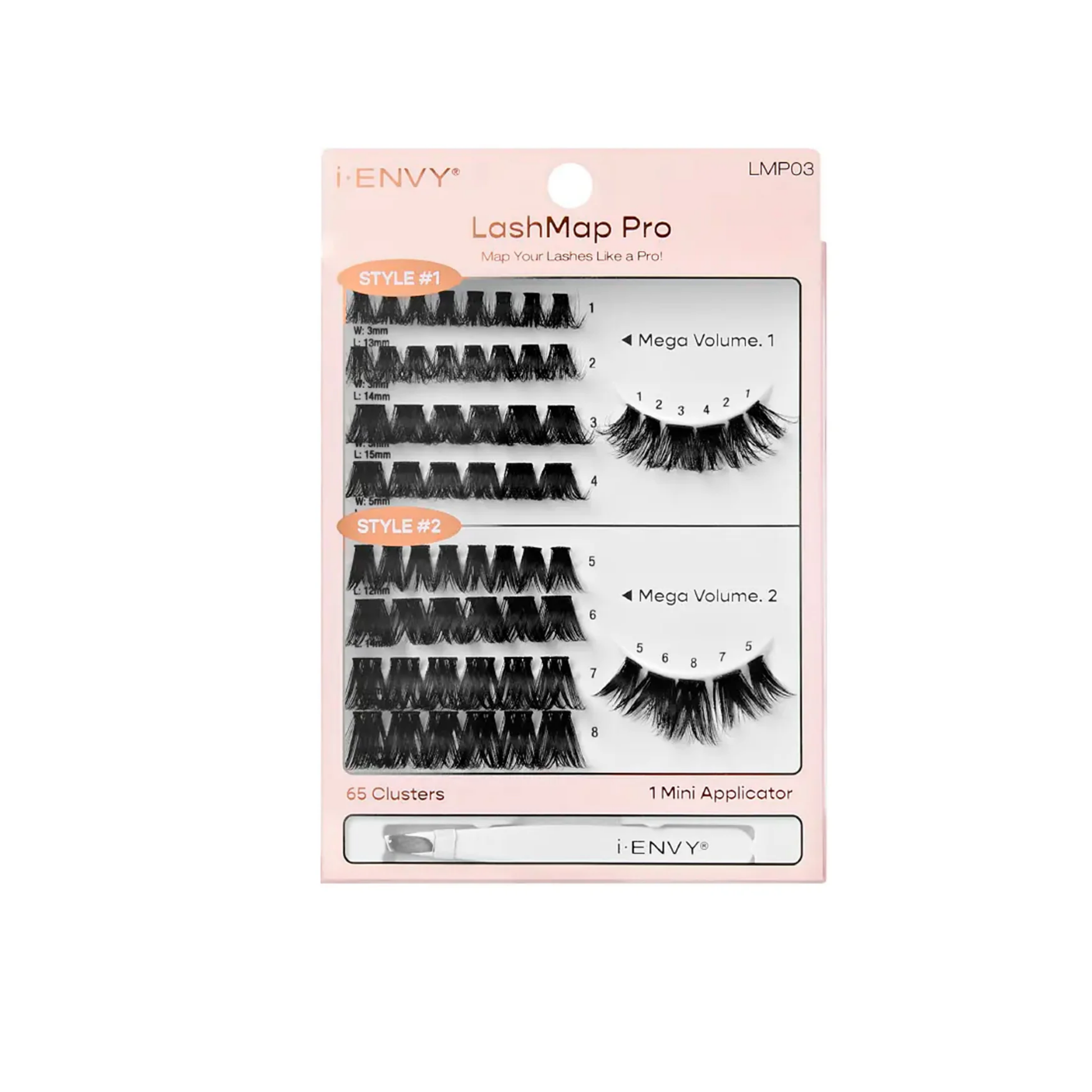 Mega volume lash mapping kit with dense clusters and mini applicator tool