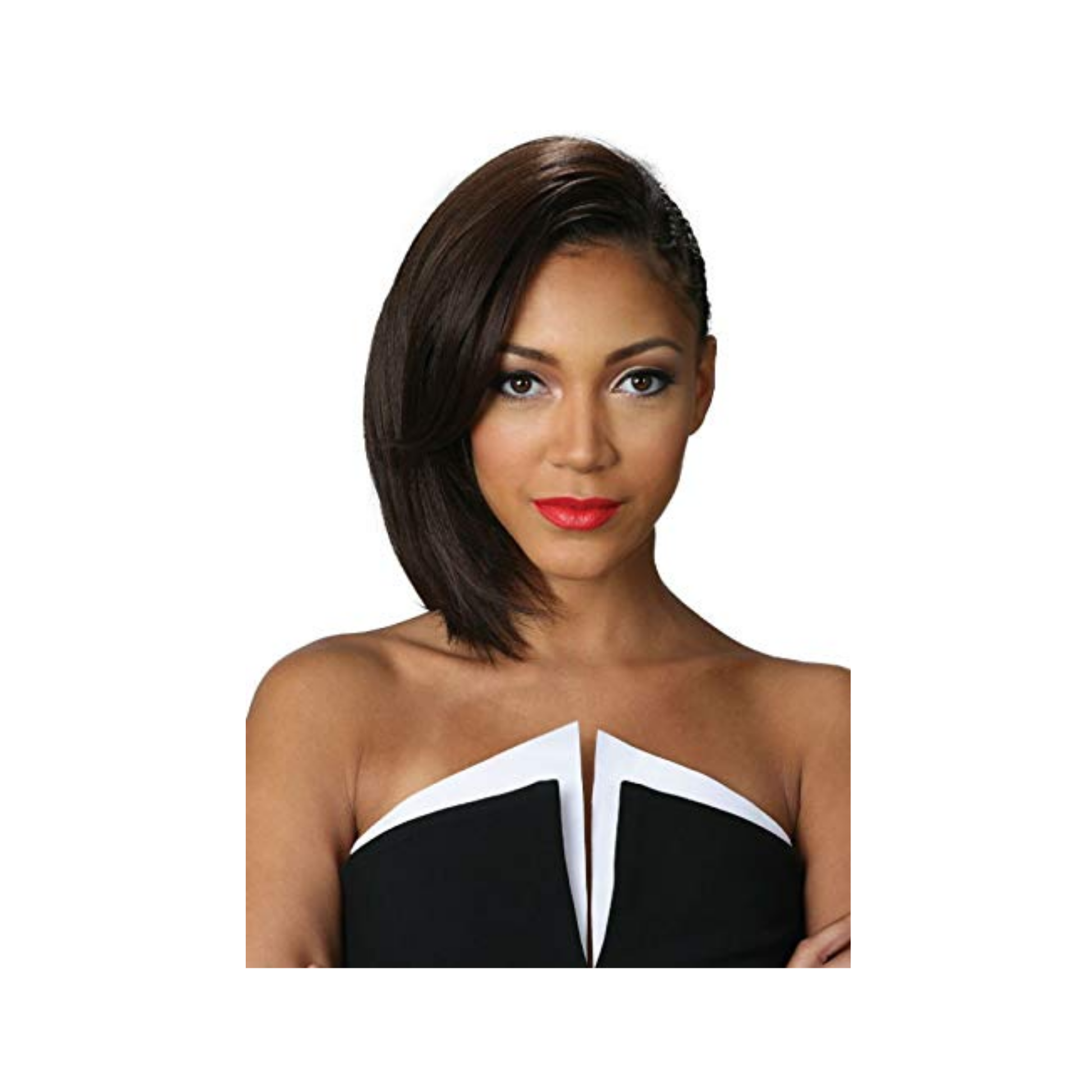 Long layered clip-in side hair attachment with straight texture for sleek side hairstyles