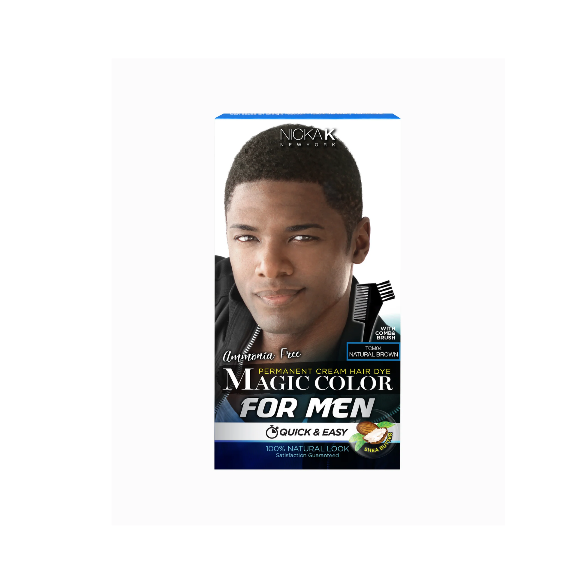 Magic Color for Men Permanent Cream Hair Dye box in Natural Brown TCM04 with comb/brush included.