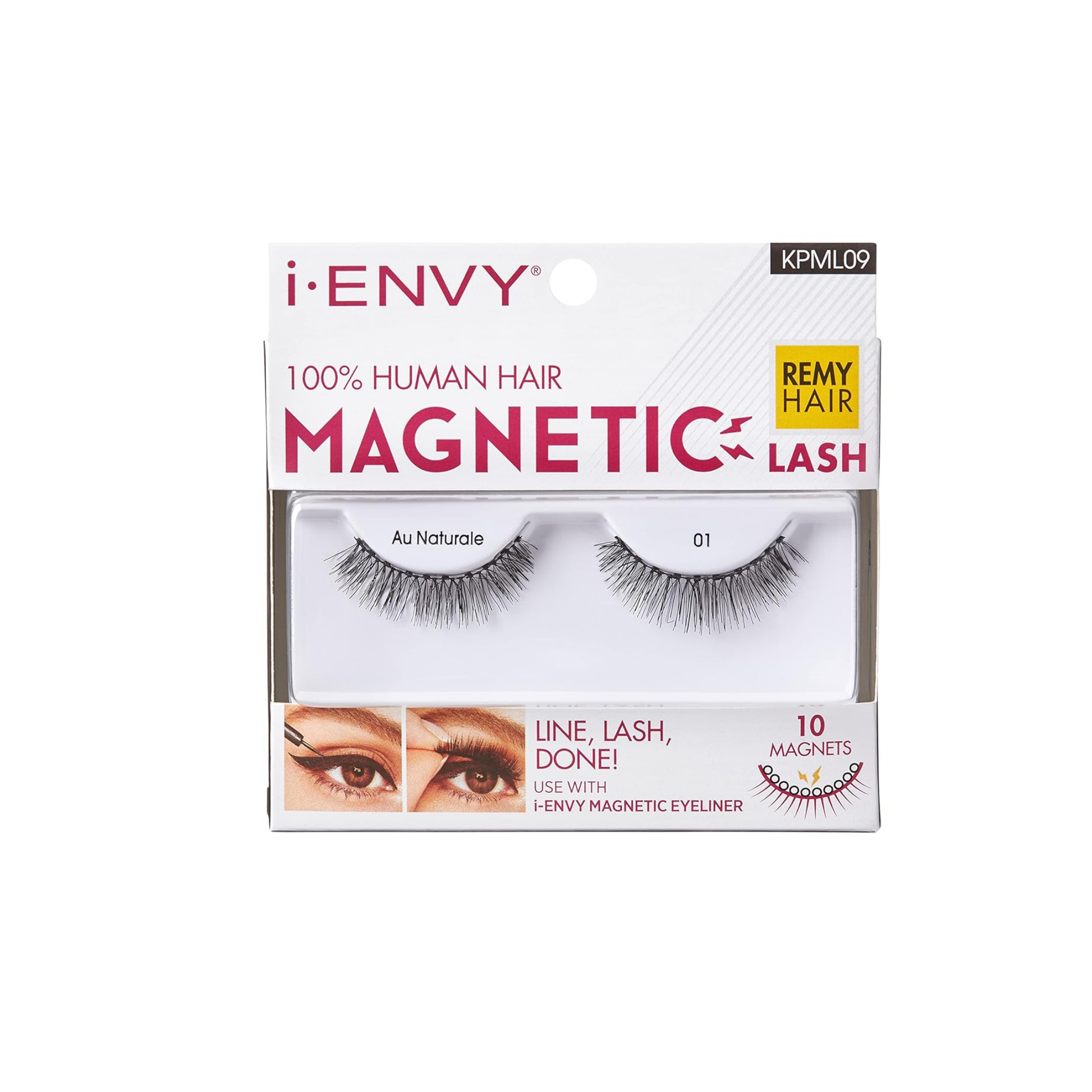 Magnetic human-hair lashes style #9, natural wispy volume with 10 magnets (1 pair).