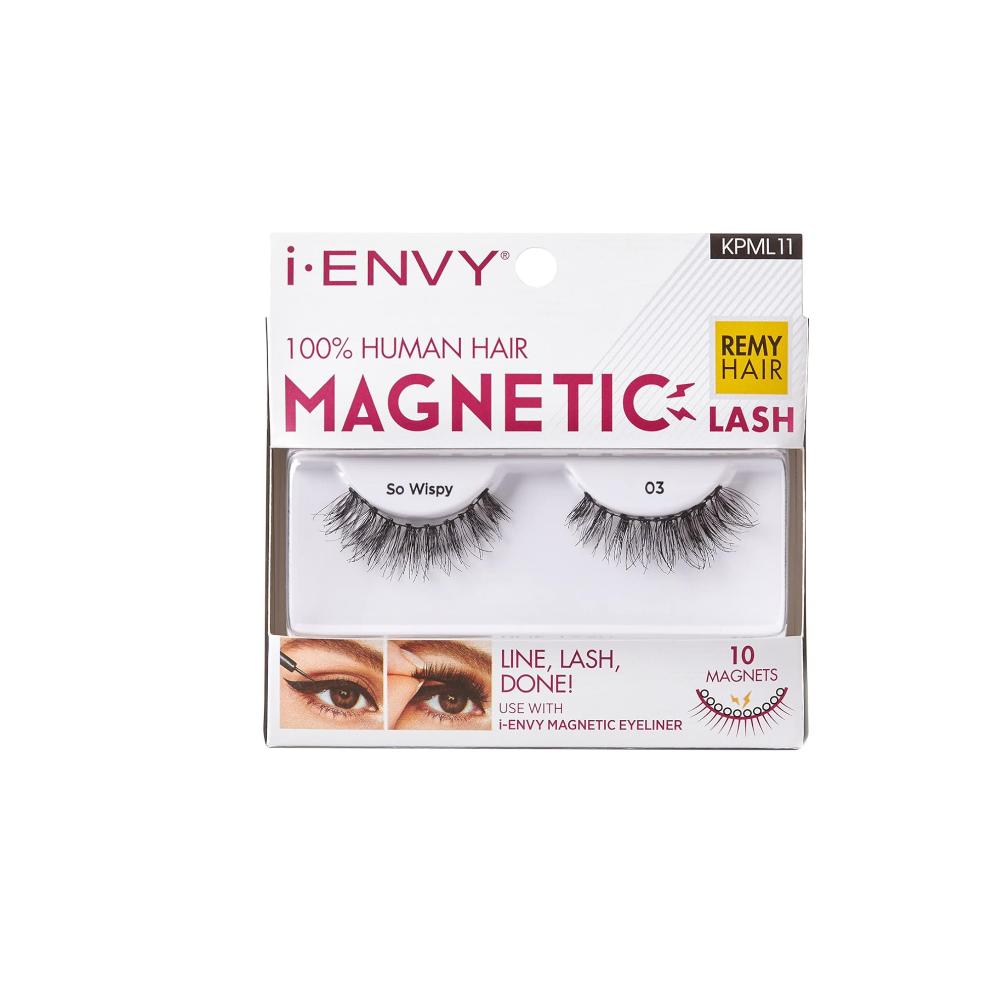 Magnetic human-hair lashes style #11, soft “so-wispy” flutter with 10 magnets (1 pair).
