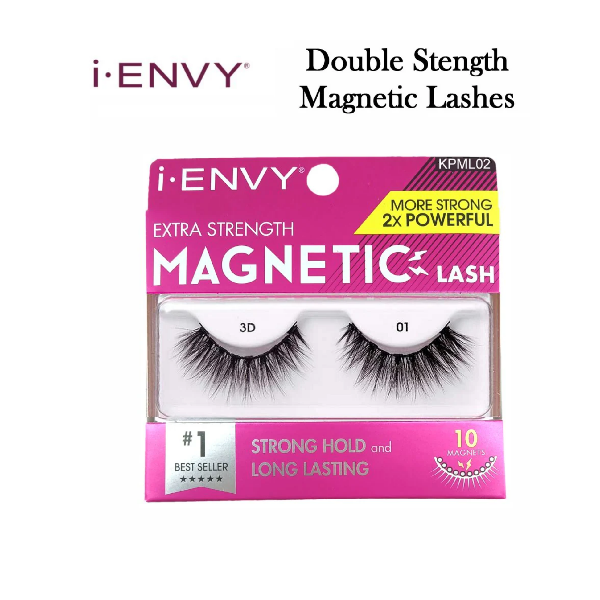 Double-strength magnetic lashes KPML02, style 3D-01 with 10 magnets, fluffy volume, reusable (1 pair)