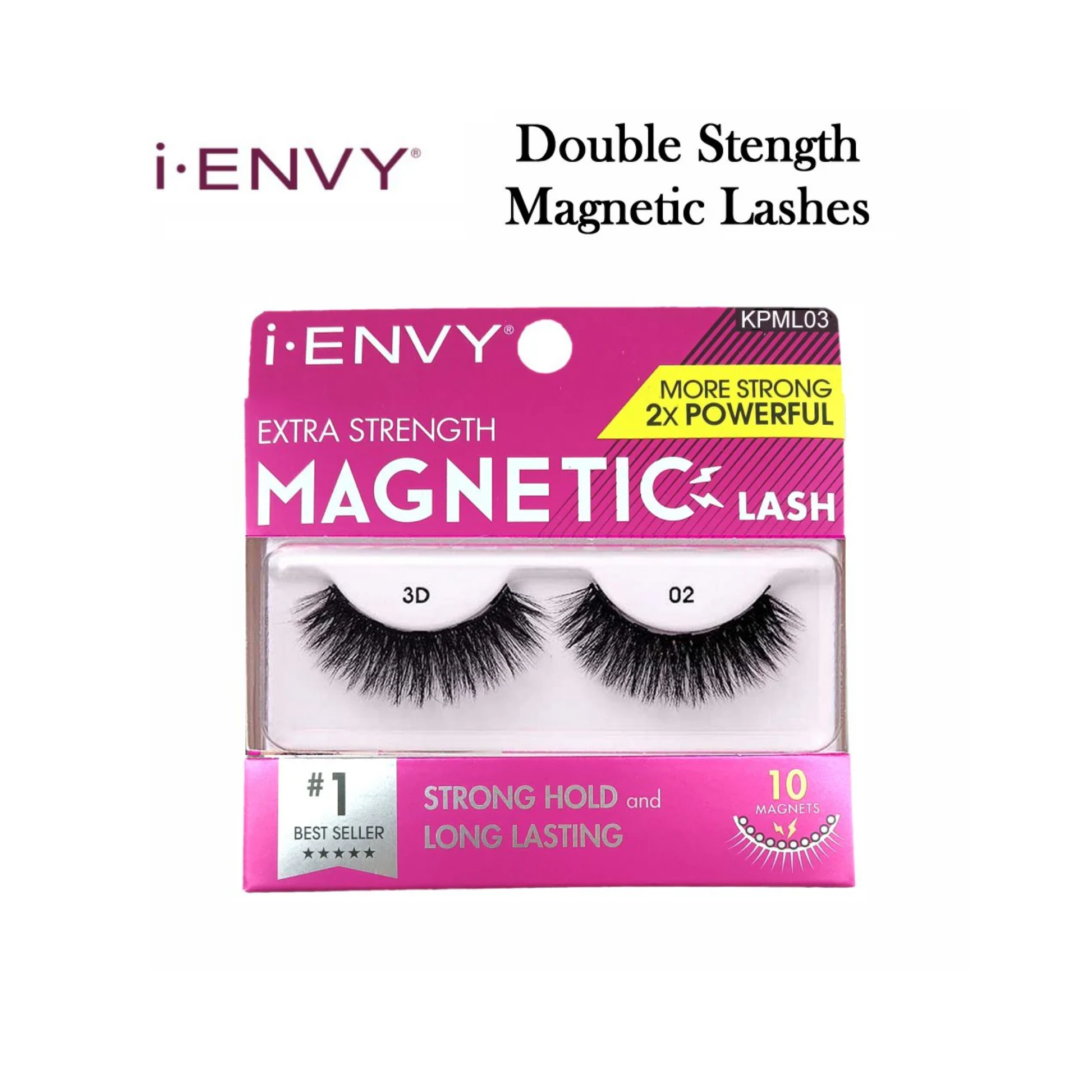 Double-strength magnetic lashes KPML03, style 3D-02 with 10 magnets, full 3D volume, reusable (1 pair)