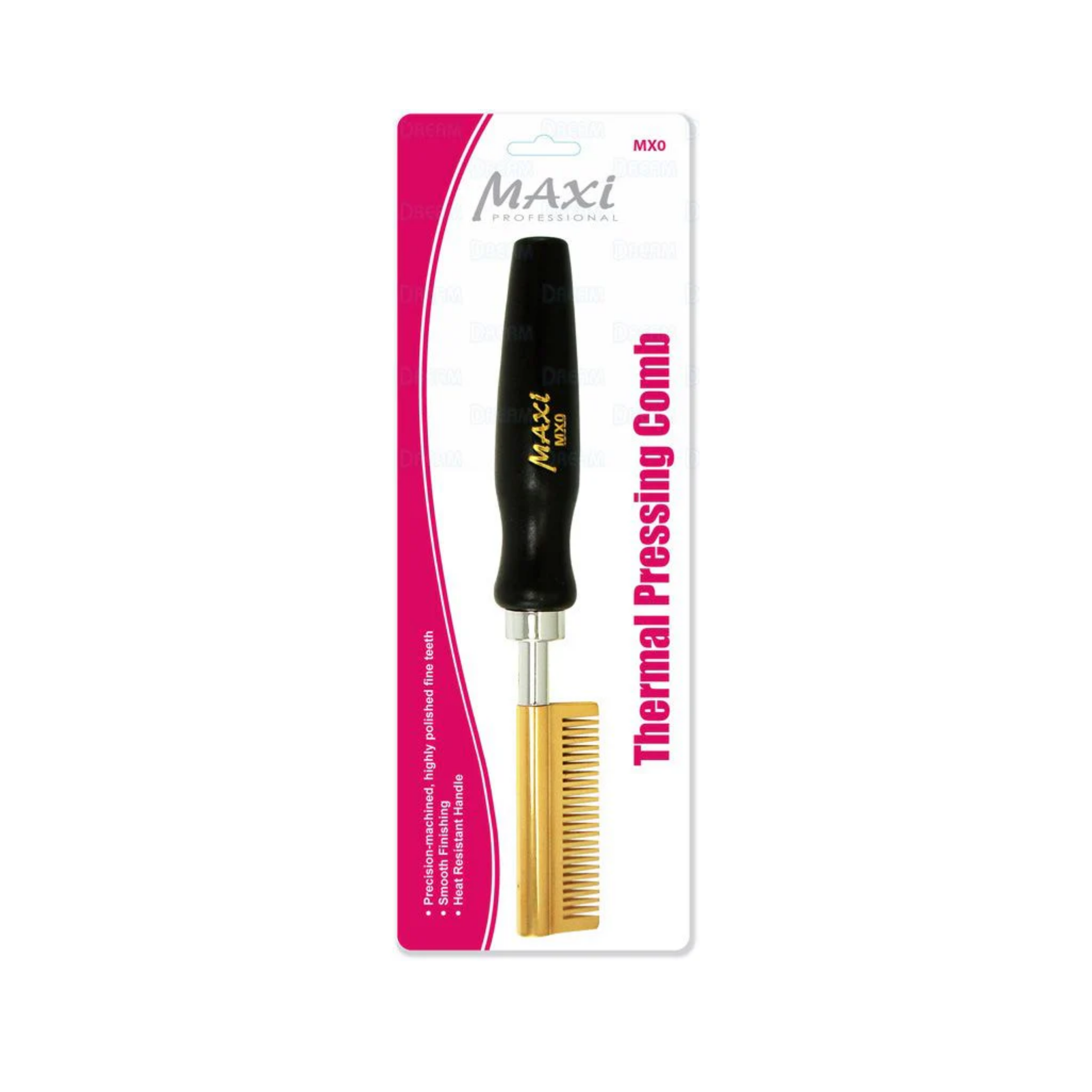 Maxi Thermal Pressing Comb MX0 brass small straight with black handle on retail card