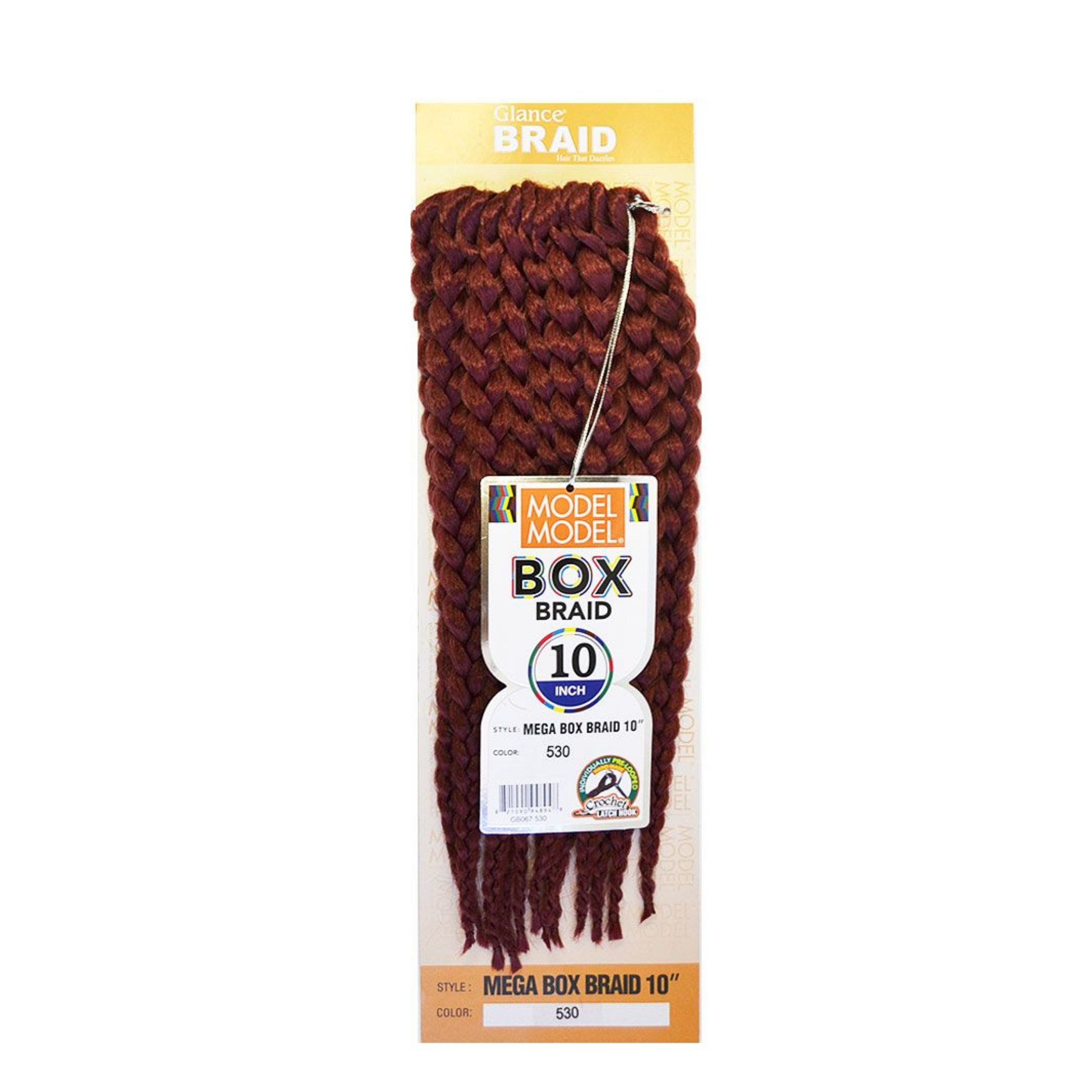 10-inch pre-looped mega box braid crochet hair, short synthetic braids for quick latch-hook installation and easy care.