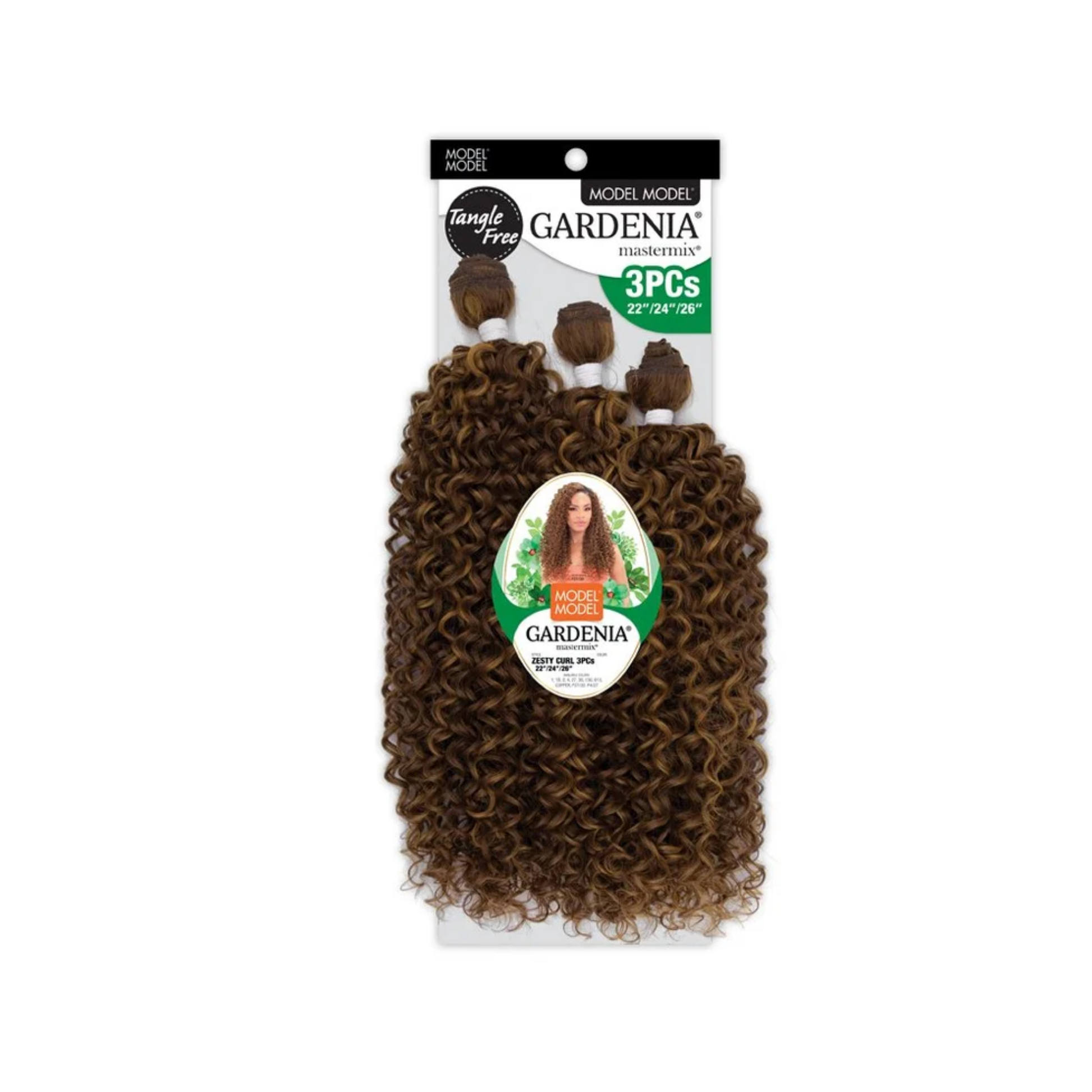 Gardenia Zesty Curl 3PCS in Color  – 22"/24"/26" long, soft natural-black curls.