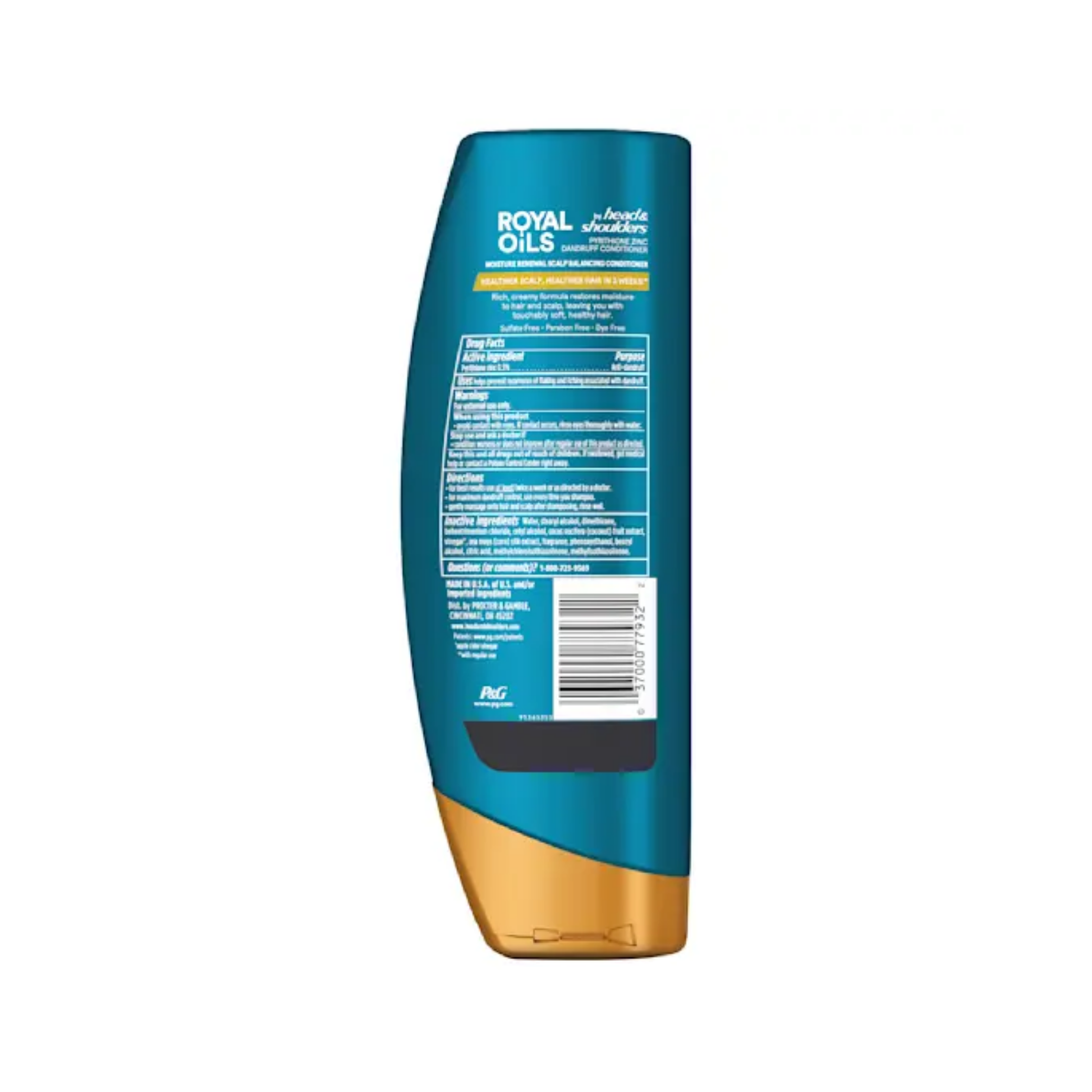 Blue and gold bottle of moisture renewal scalp balancing conditioner with coconut oil, sulfate- and paraben-free.