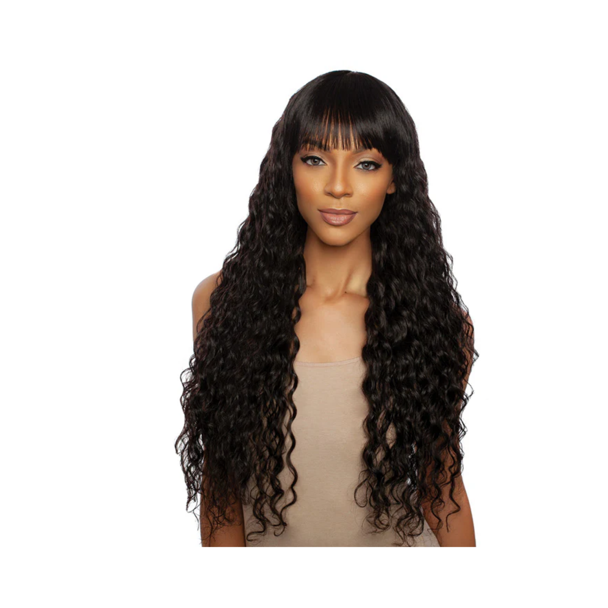 Natural deep curl full bang wig, long unprocessed human hairstyle for women
