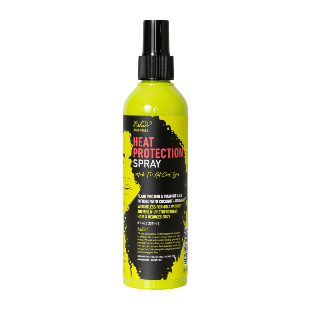 Natural Heat Protection Spray with plant proteins, biotin, coconut, and rosemary – lightweight formula for curly, wavy, and coily hair
