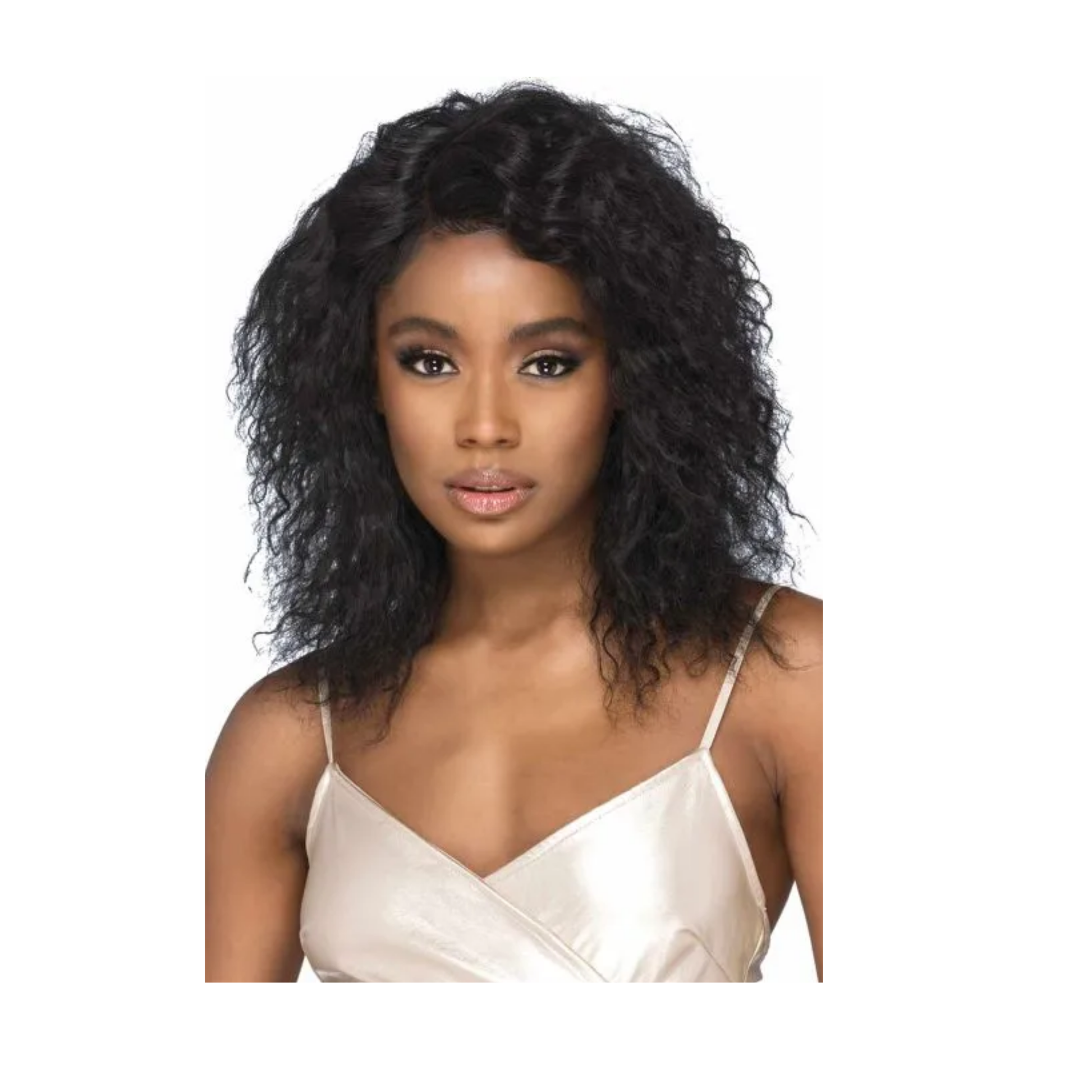 16 inch water wave lace front human hair wig with natural curls and invisible side part