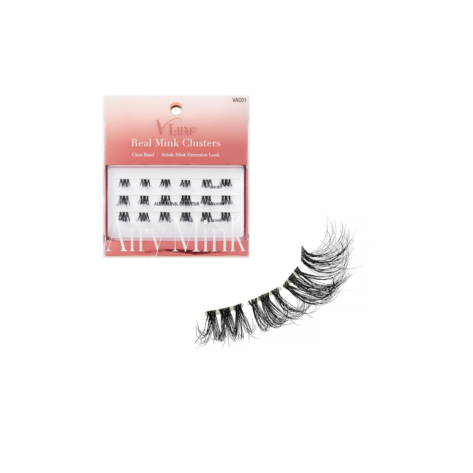 Natural mink lash clusters with clear band in multi-length pack for customizable eye looks