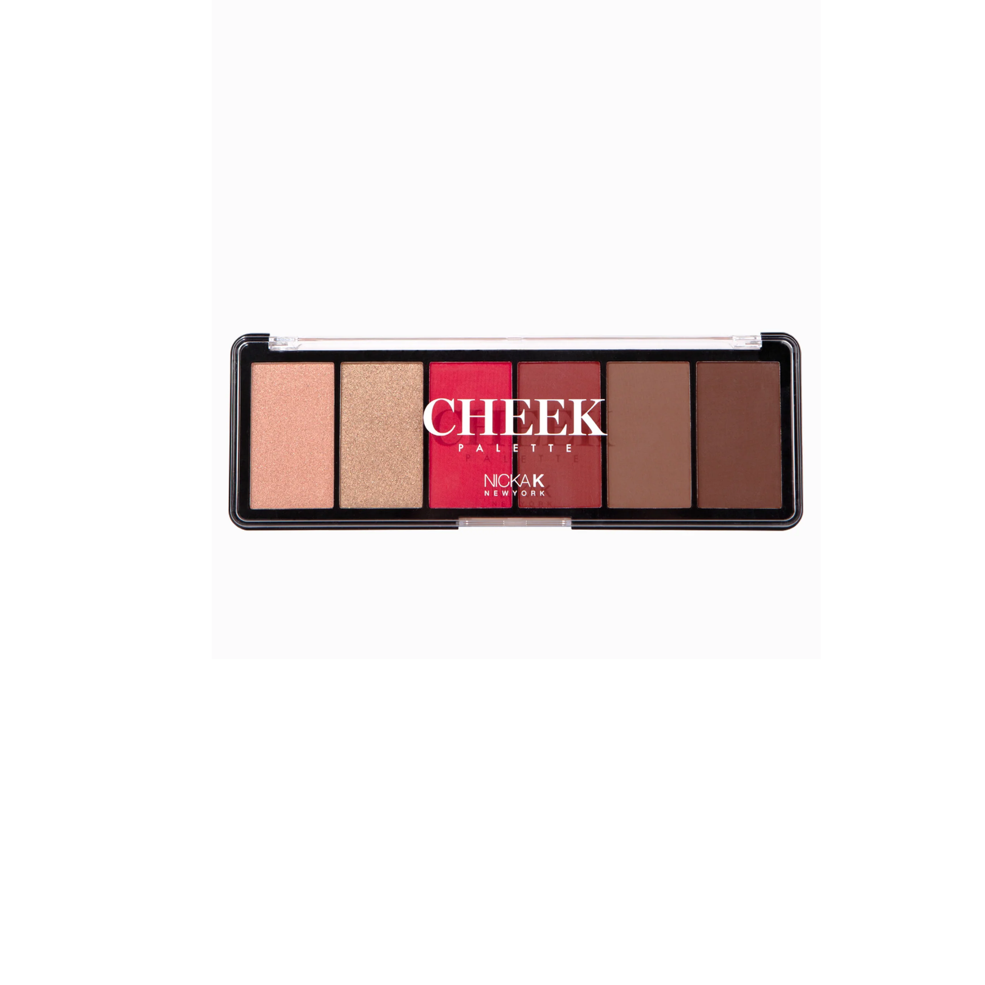 Nicka K Cheek Palette in medium  shade with six blush, contour, and highlighter pans designed for all skin tones.