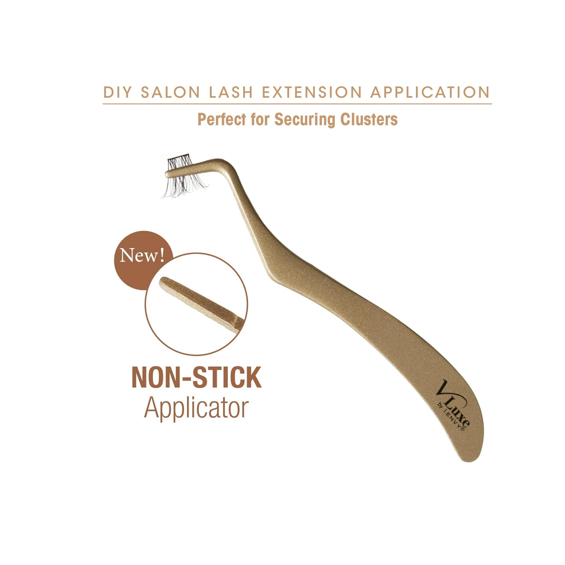  Non-stick lash applicator with angled tip and ergonomic handle for precise under-lash cluster placement.