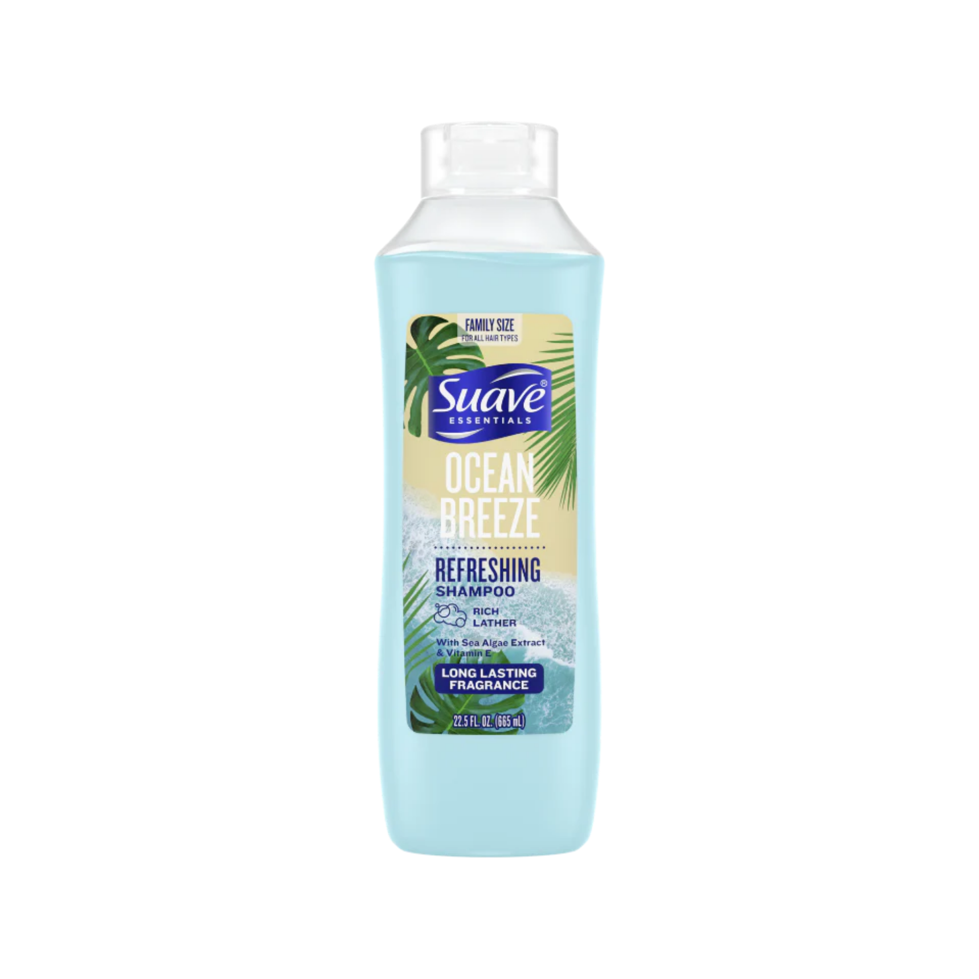 Ocean Breeze refreshing shampoo 22.5 oz with sea algae extract and vitamin E for soft, shiny, and revitalized hair.