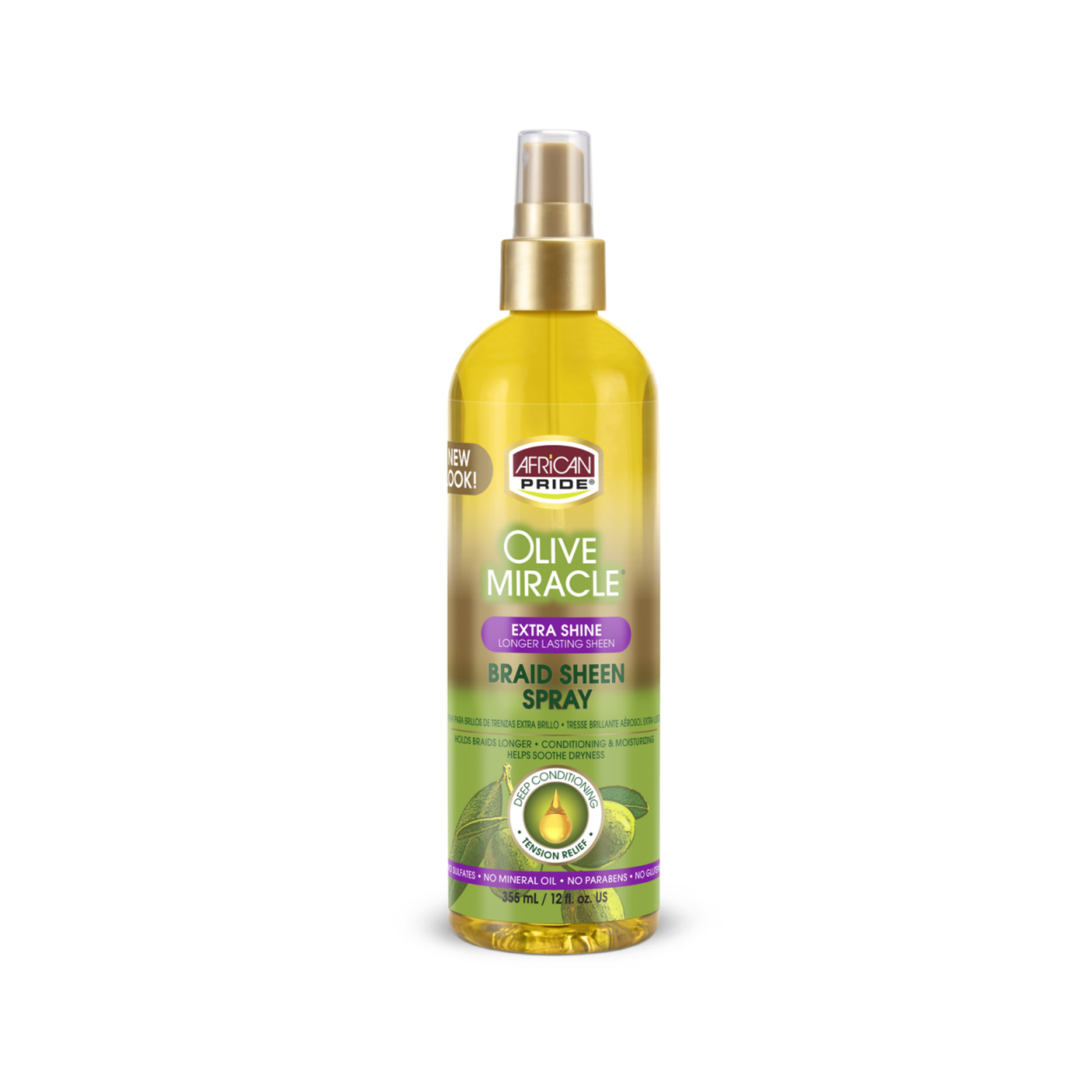 Olive Miracle Braid Sheen Spray Extra Shine 12 fl oz – moisturizes scalp, adds softness and shine to braids, locks, and twists