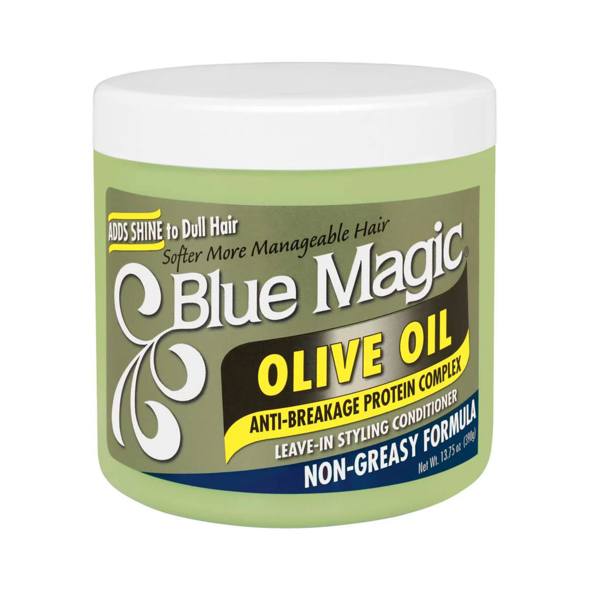 Olive oil anti-breakage leave-in conditioner for smooth, shiny, and manageable hair, 12oz jar.