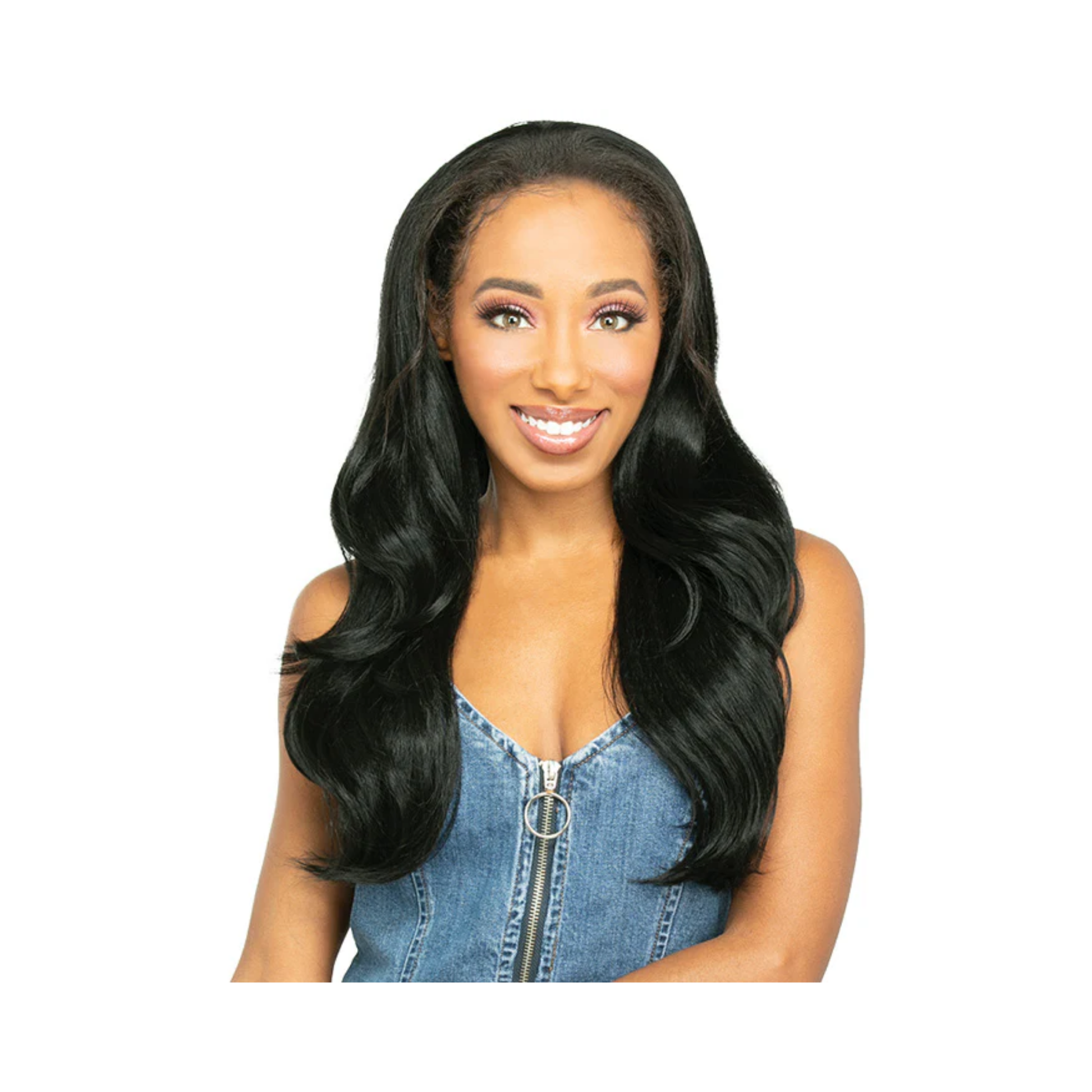 Long synthetic multi-style half wig with transformer cap for versatile everyday styling