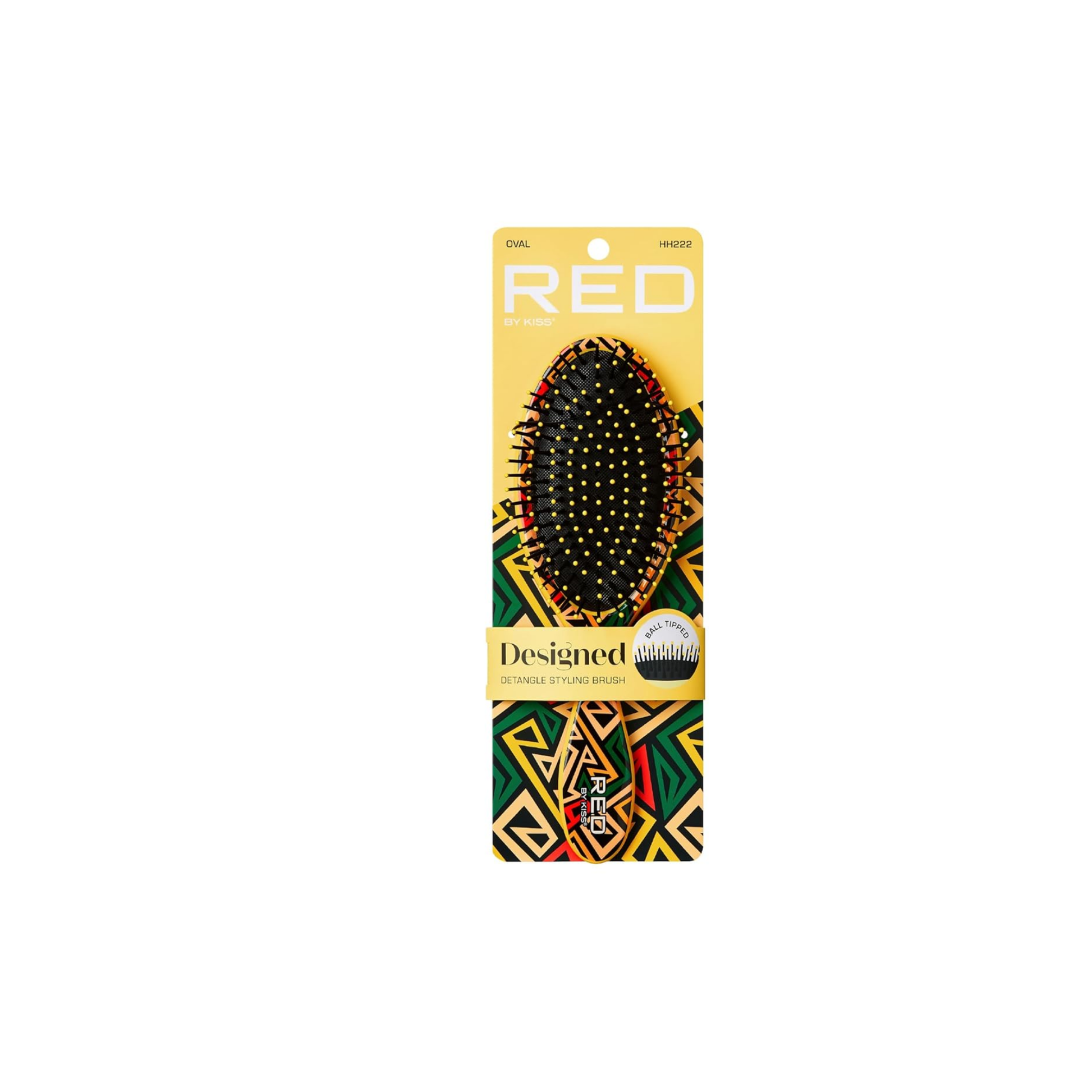 Oval detangling cushion brush with bold geometric print and ball-tipped bristles