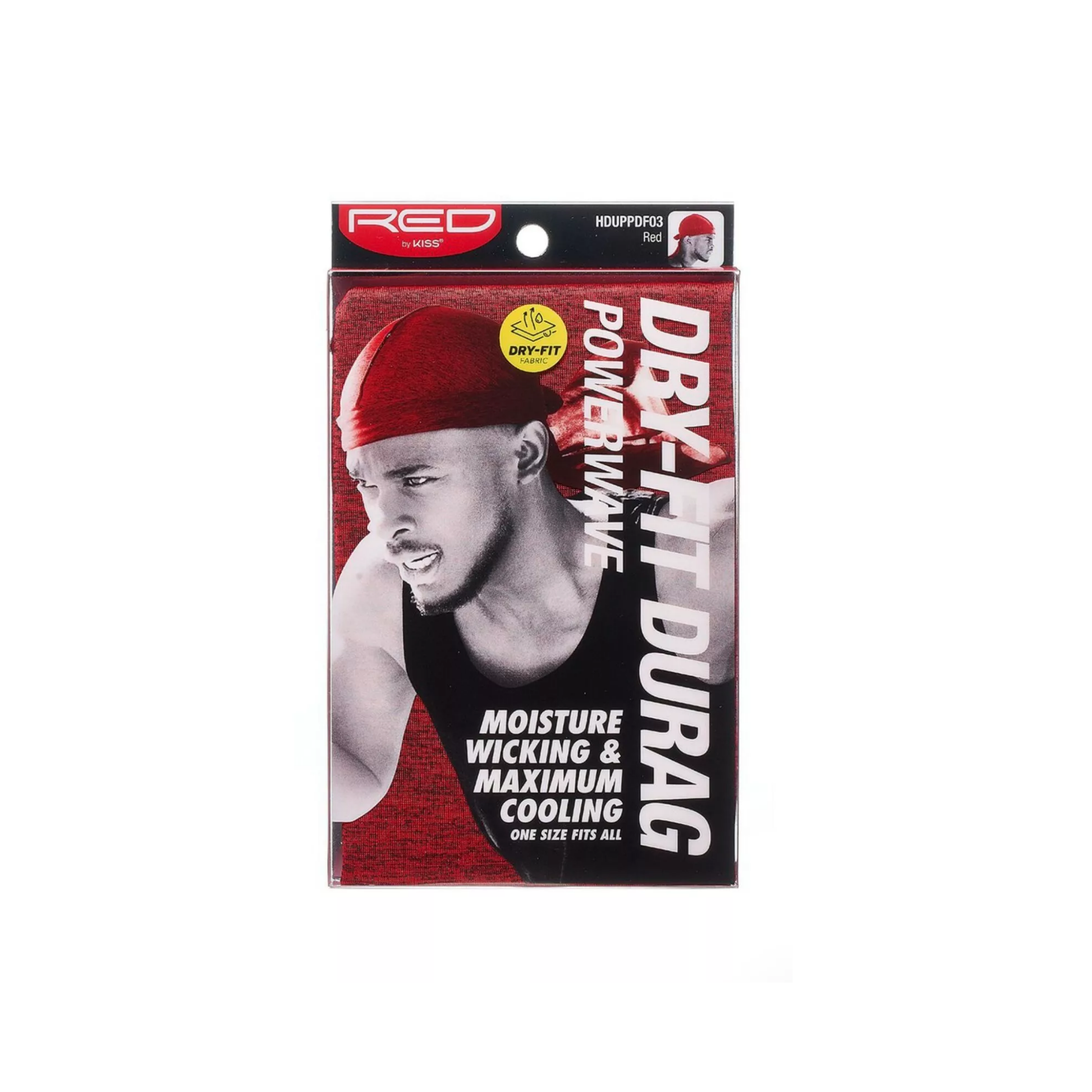 Power wave Dry-Fit Cooling Durag – Red | side view highlighting long tails and breathable fabric