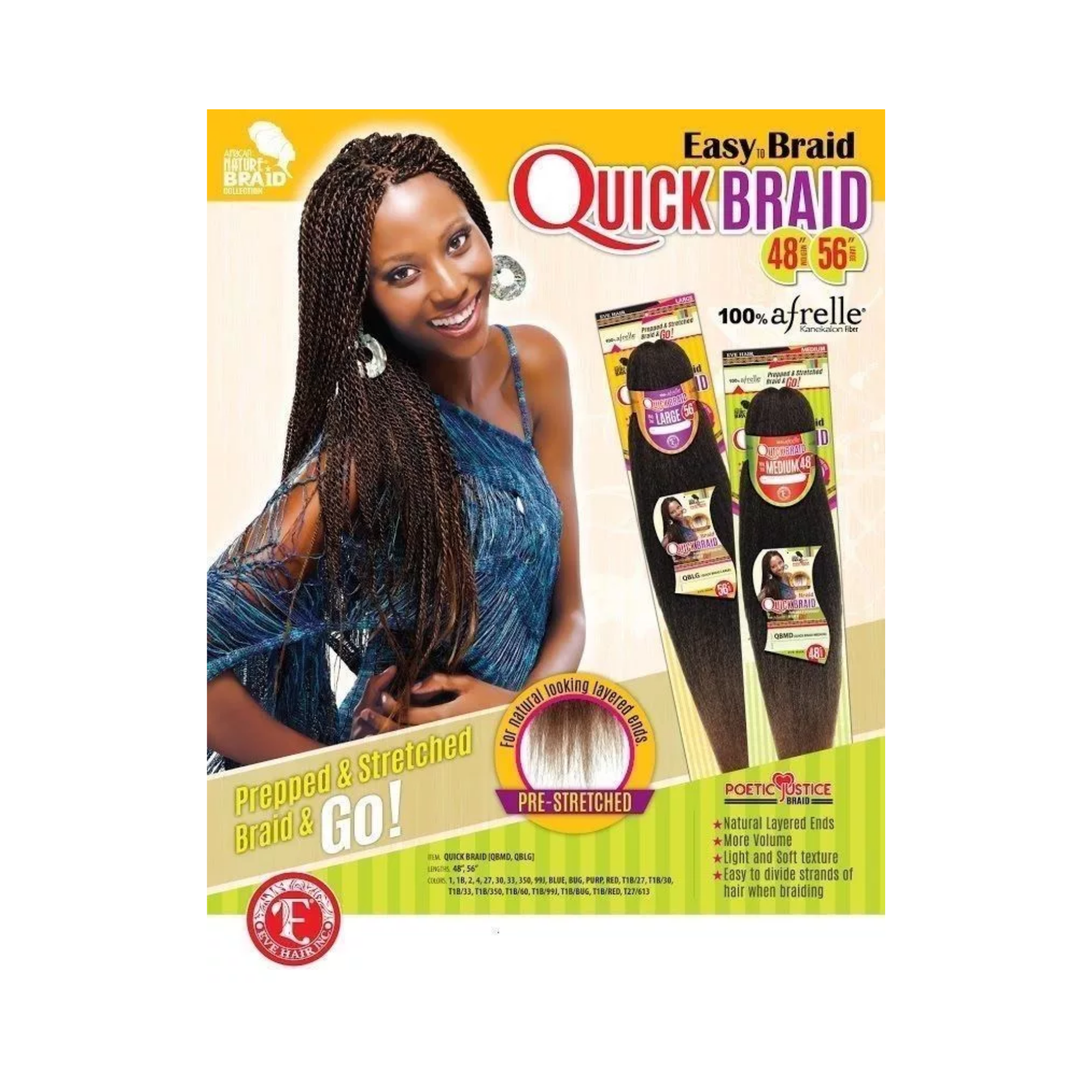 Pre-stretched quick braiding hair extensions 48 inch with soft texture and natural layered ends