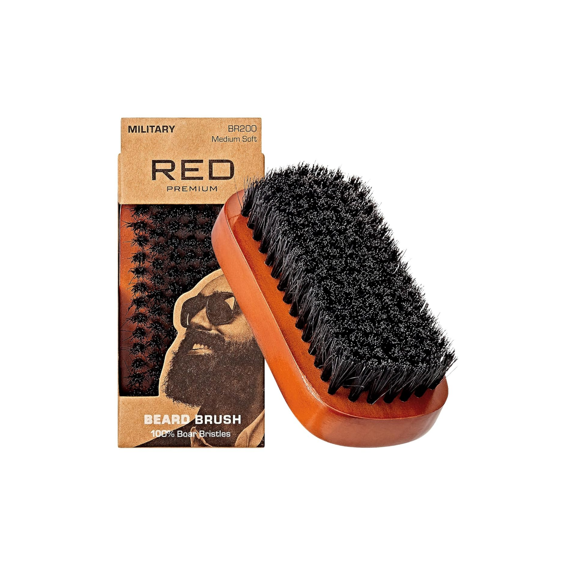 Military style wooden boar bristle beard brush for a well-groomed look.