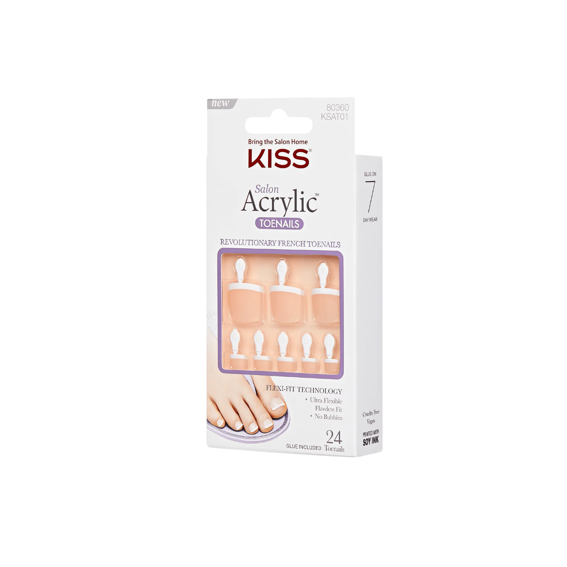 French press-on toenails 24 count with glue – natural nude base with white tips