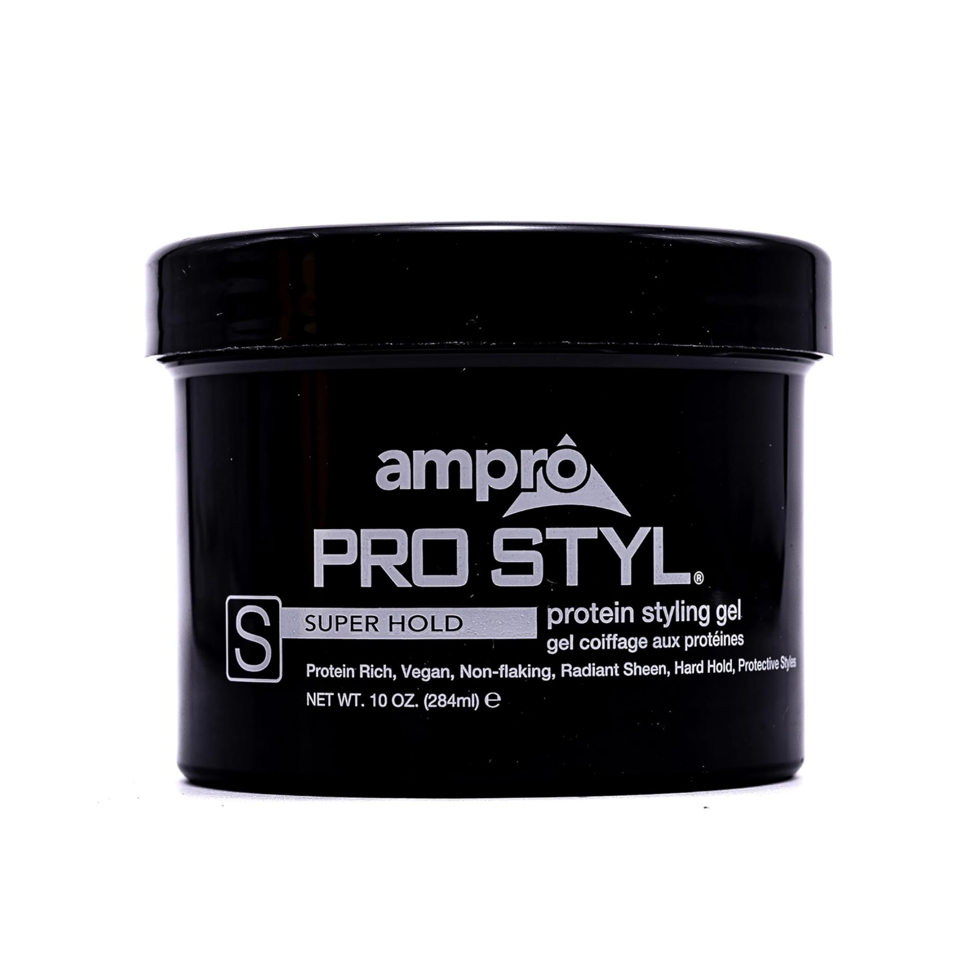 Protein styling gel regular hold 10oz, alcohol-free vegan formula with soy protein for firm, non-flaking control.