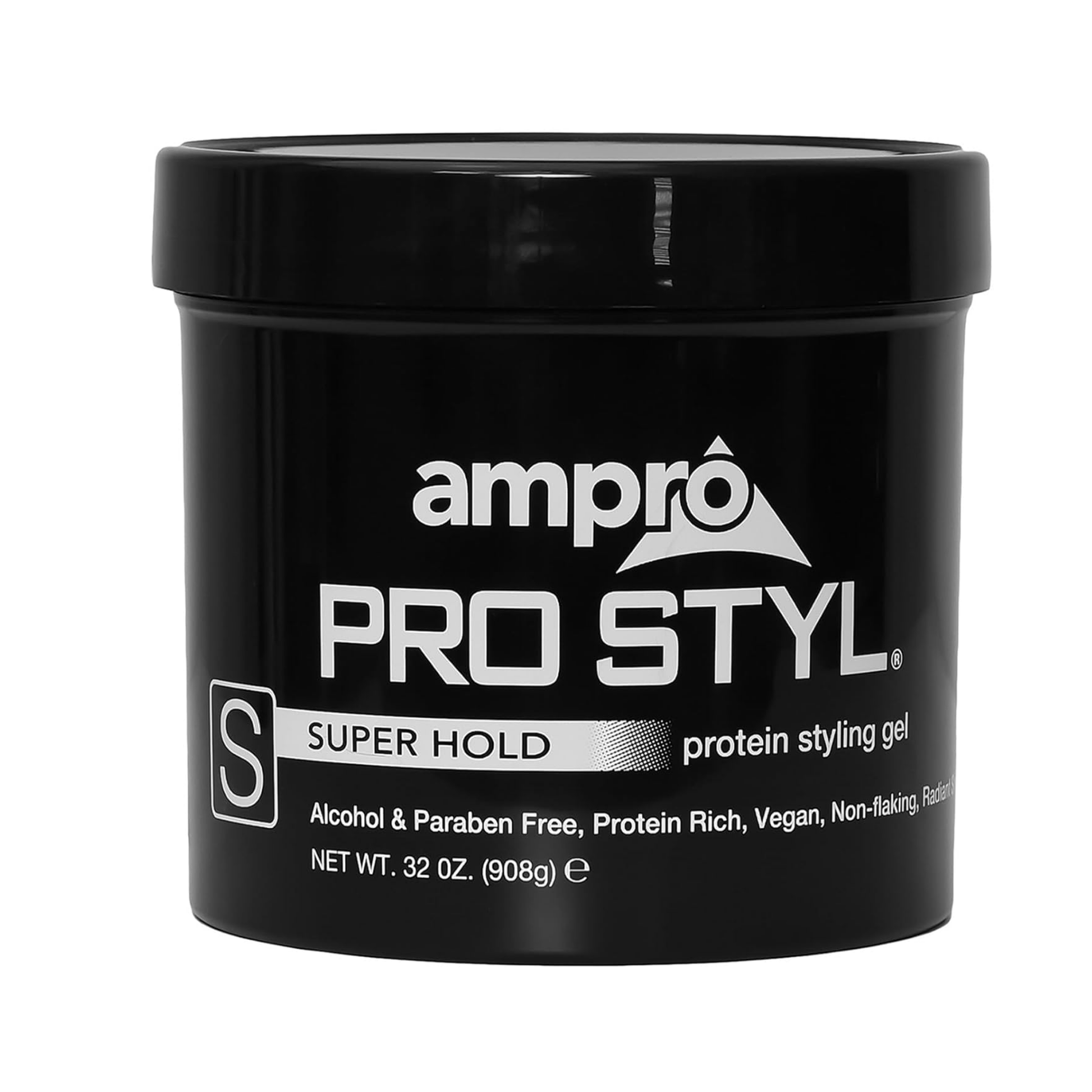 Protein styling gel regular hold 32oz, alcohol-free vegan formula with soy protein for firm, non-flaking control.

