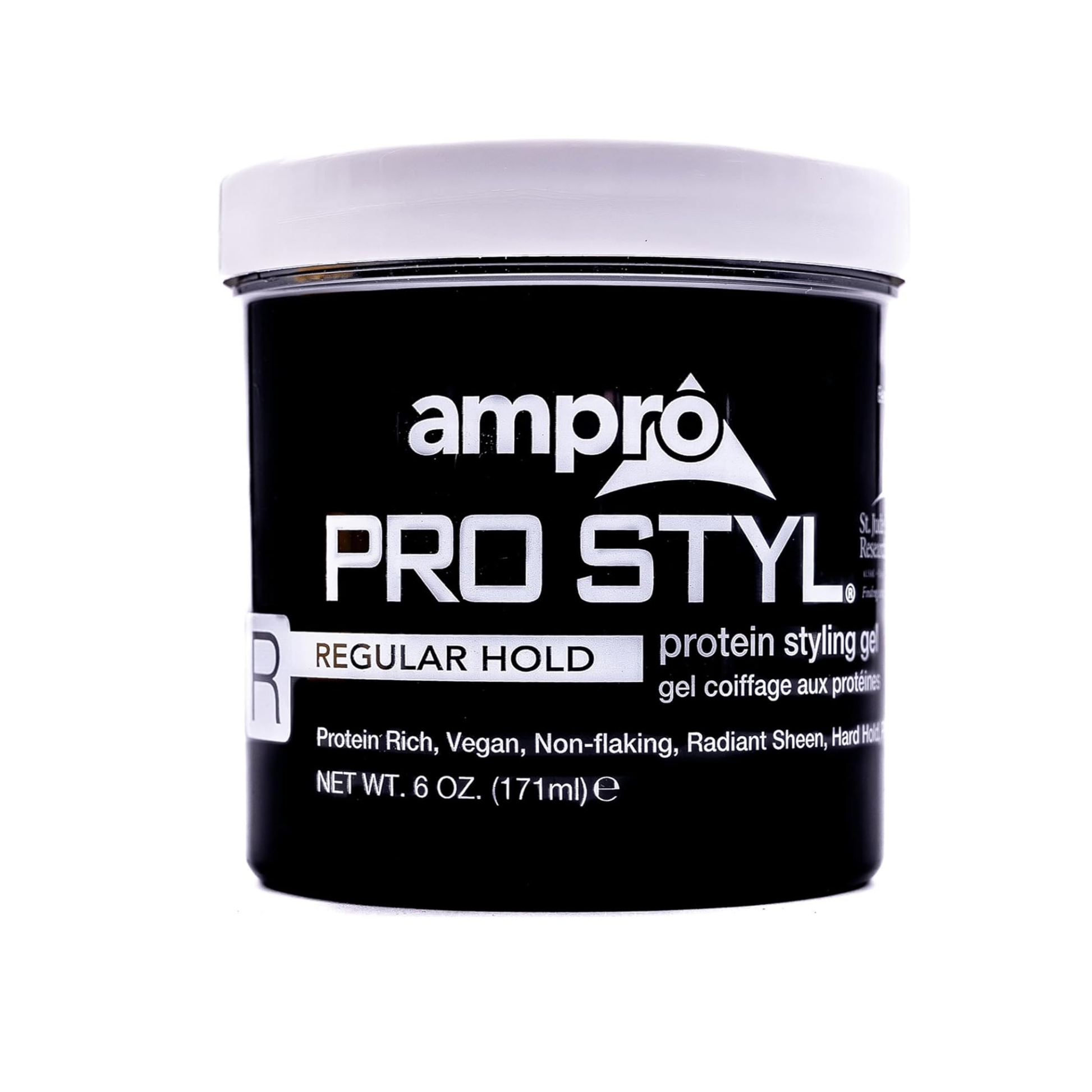 Protein styling gel regular hold 6oz, alcohol-free vegan formula with soy protein for firm, non-flaking control.
