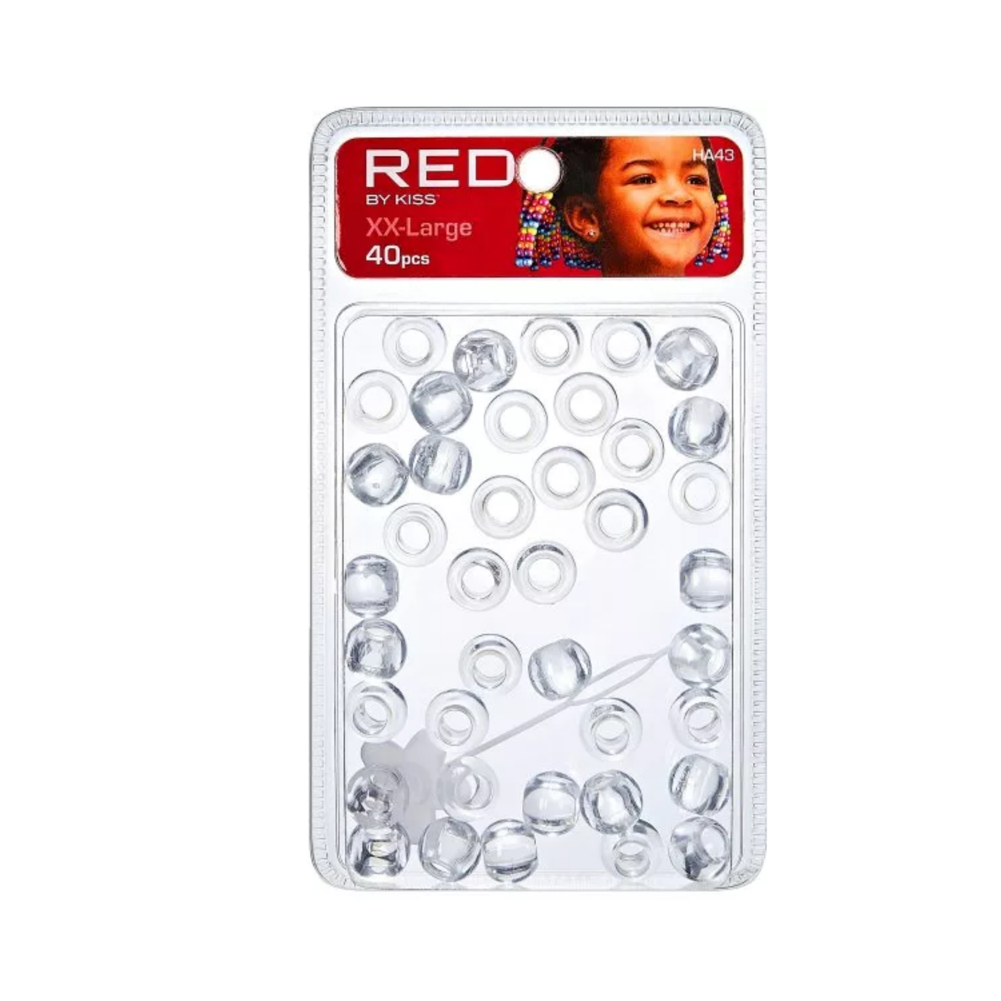 Red By Kiss XXL Hair Beads 40pcs – Clear Transparent Extra-Large Beads with Hair Beader (HA43)