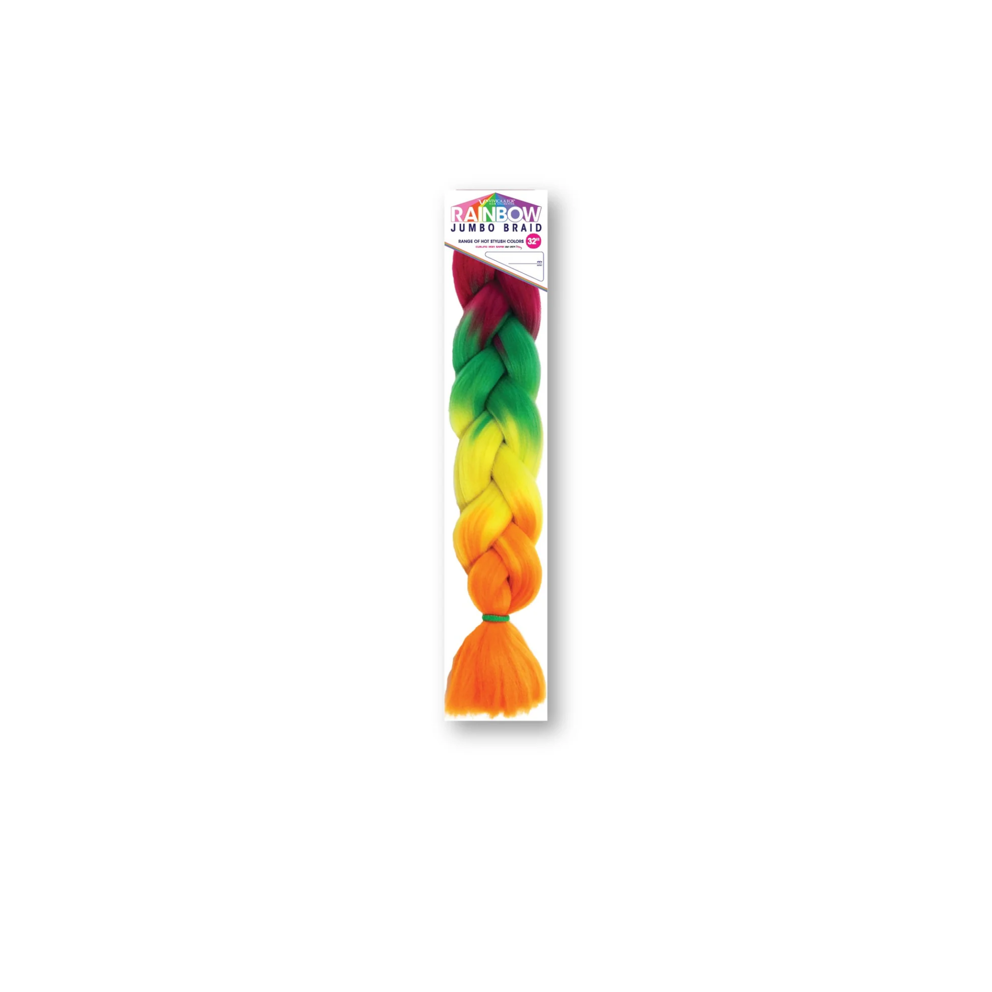 Rainbow jumbo braiding hair 64-inch colorful synthetic fiber with yaki texture for braids and twists.