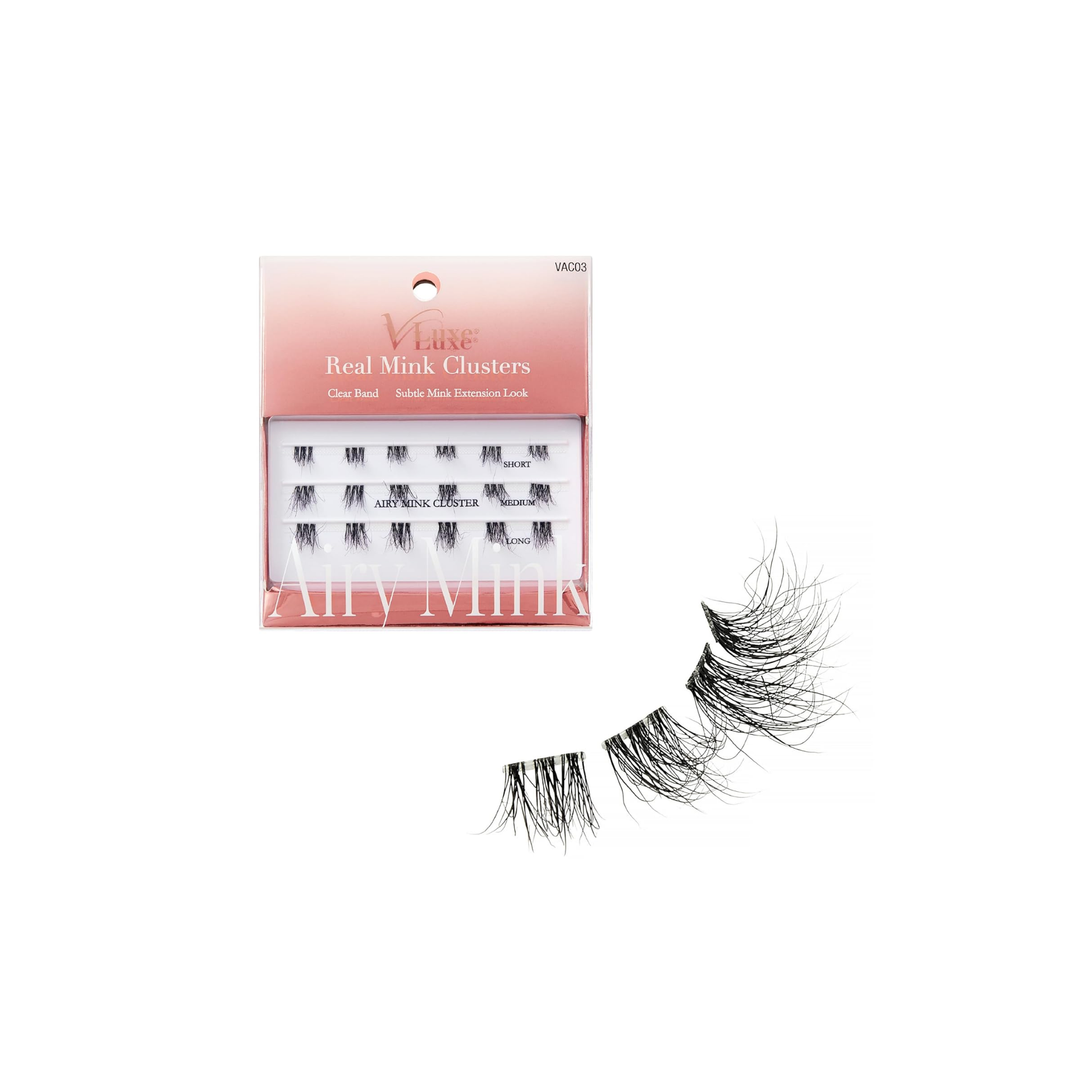 Real mink multi-length lash clusters with clear band for customizable natural-to-full looks
