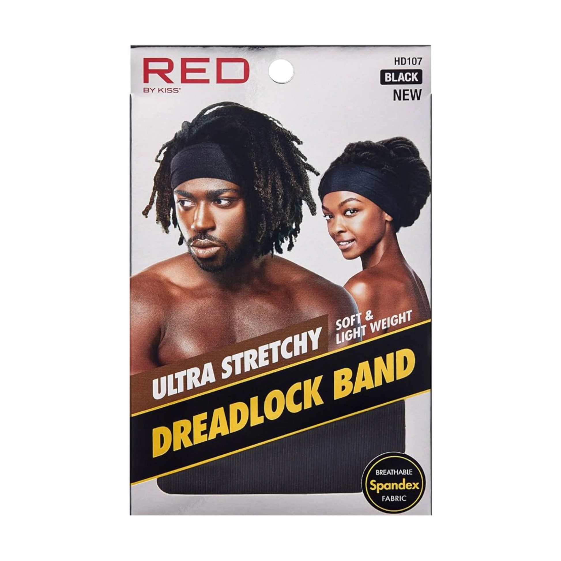 Red by Kiss HD107 Black Dreadlock Band worn by man and woman with ultra stretchy spandex design
