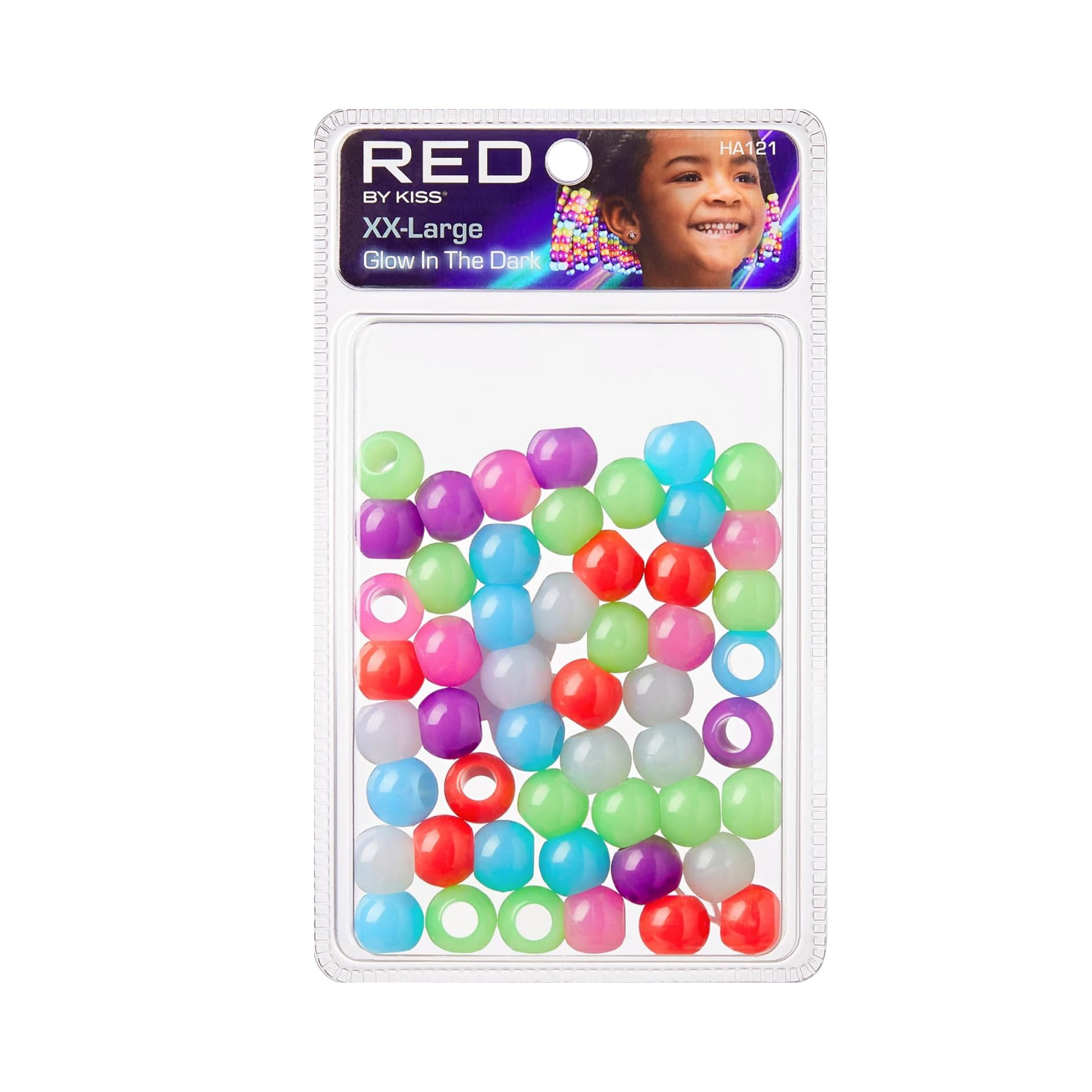 Red by Kiss XXLarge Glow In The Dark Hair Beads in assorted colors in clear packaging